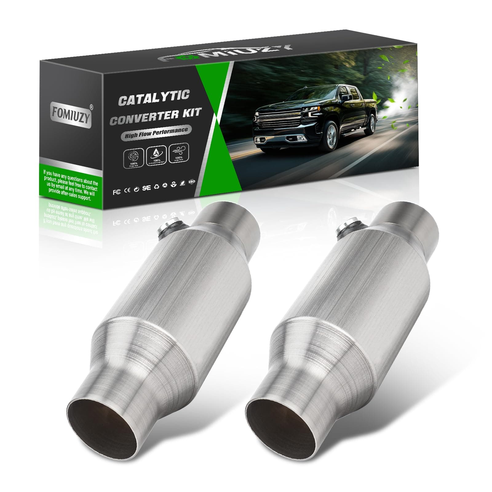 2.5 Inch Inlet/Outlet Universal High Flow Front Catalytic Converter Direct-Fit with O2 Port (EPA Compliant)