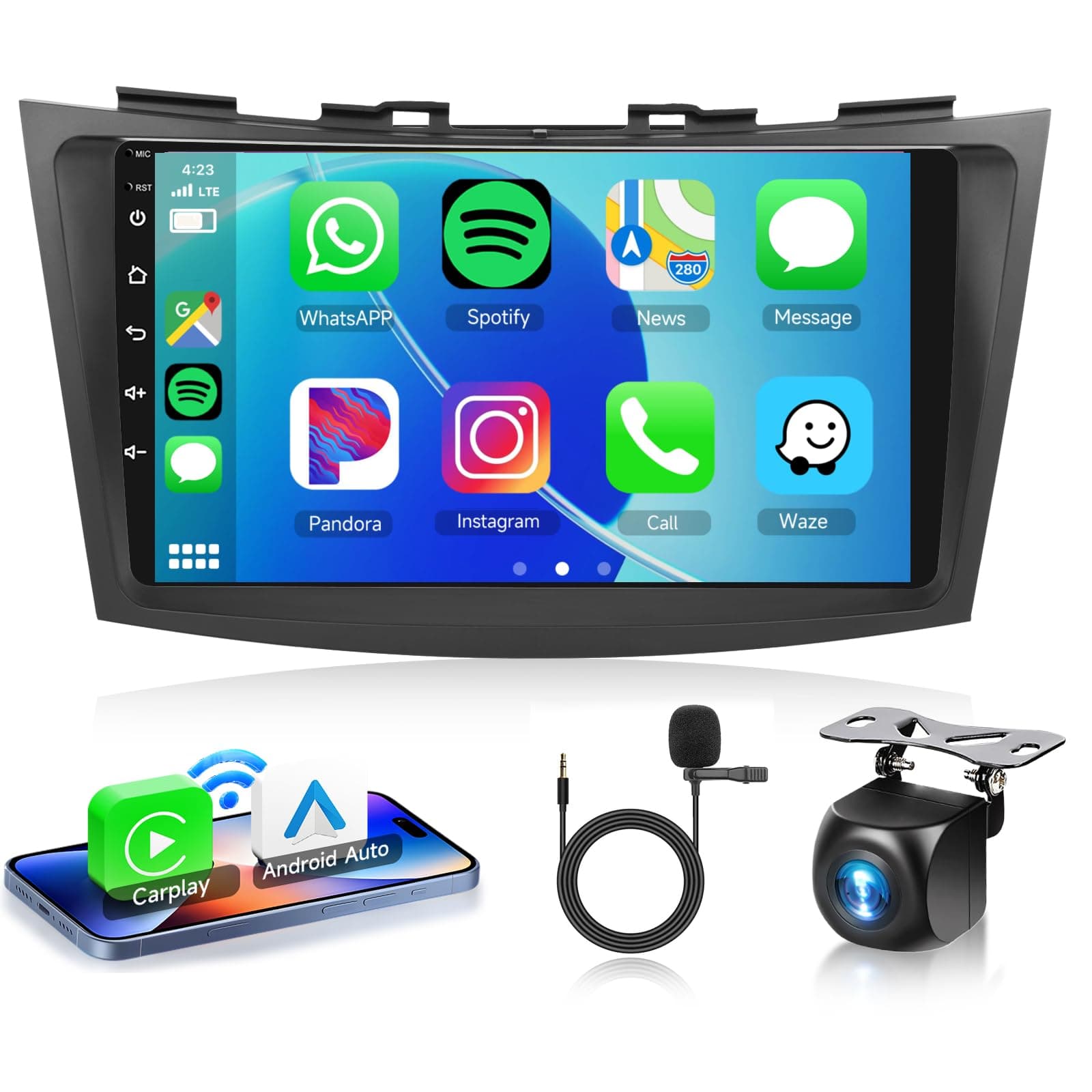 [8 CORE 2G+64G] for Suzuki Swift 2011 2012 2013 2014 2015 Car Stereo with Wireless Carplay/Android Auto, 9 Inch Android 13 IPS Touch Screen Car Radio, WiFi, Bluetooth, DSP, GPS, SWC+HD Camera