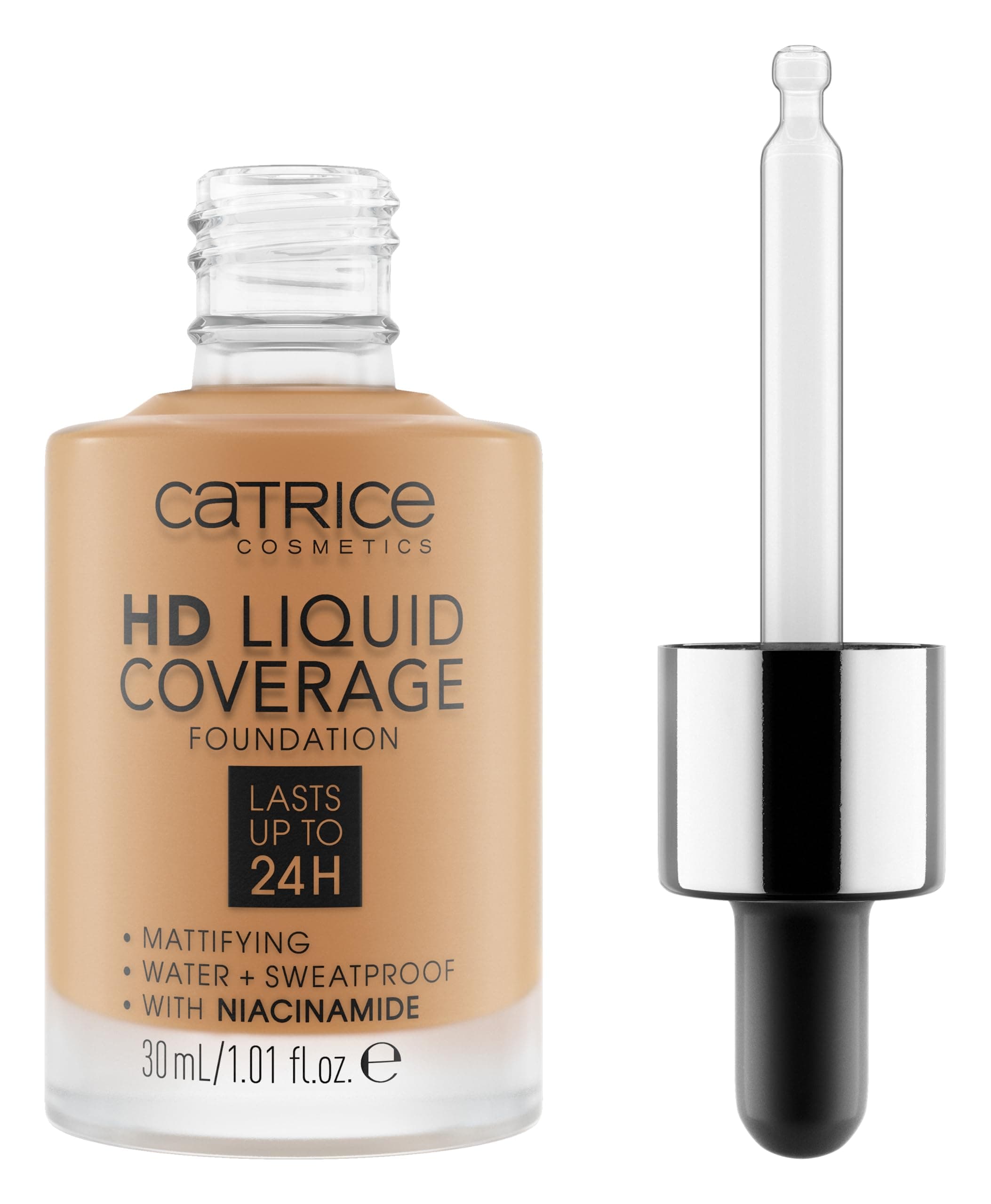 HD Liquid Coverage Foundation | 24H Wear, Matte Finish, High Coverage, Waterproof Formula with Niacinamide | Vegan & Cruelty Free (048 | Desert Beige)