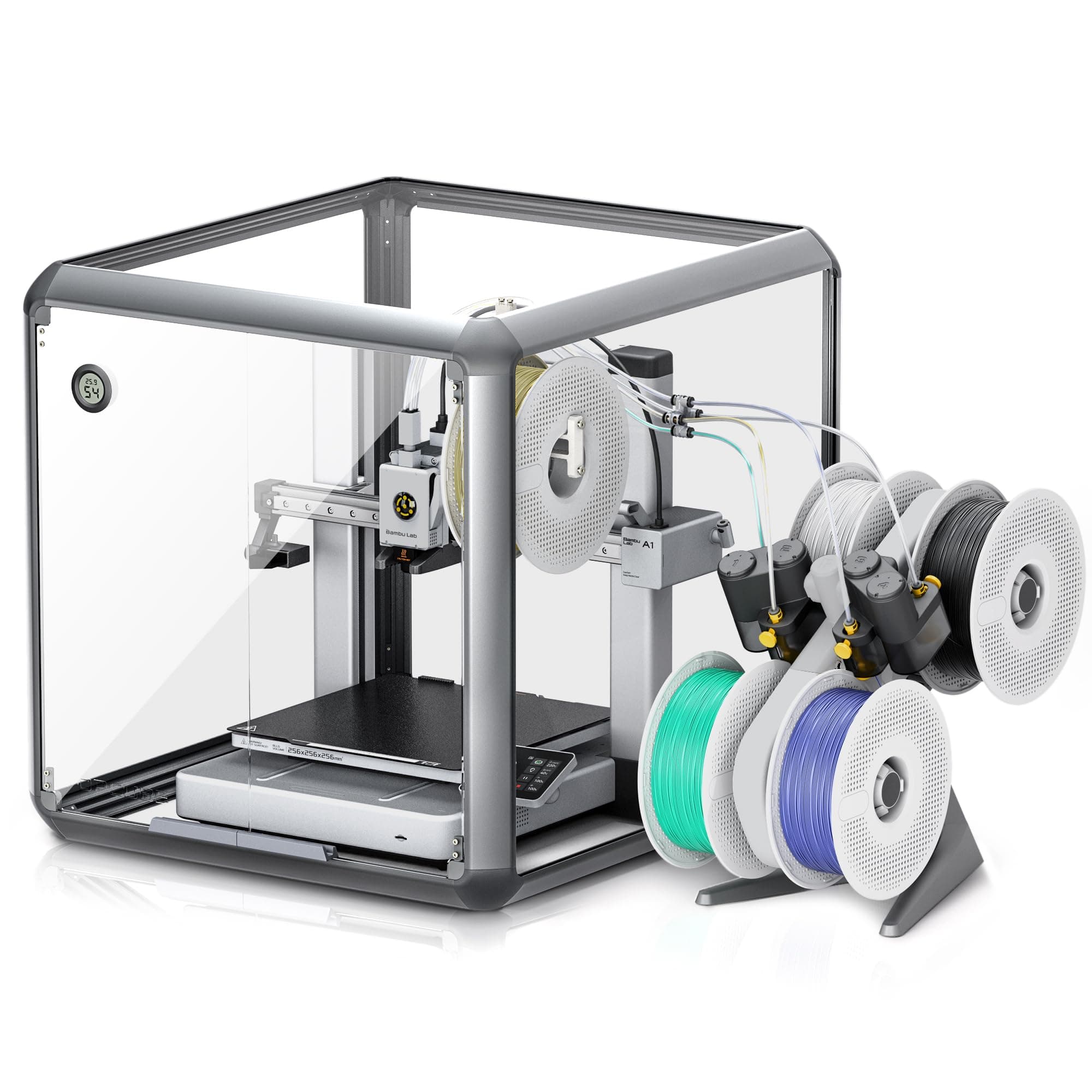 3D Printer Enclosure for Bambu Lab A1 Combo, 360° Transparent Acrylic Enclosure with LED Light, Odor Isolation Noise Reduction Constant Temperature 3D Printer Cover Box, 540x600x540MM