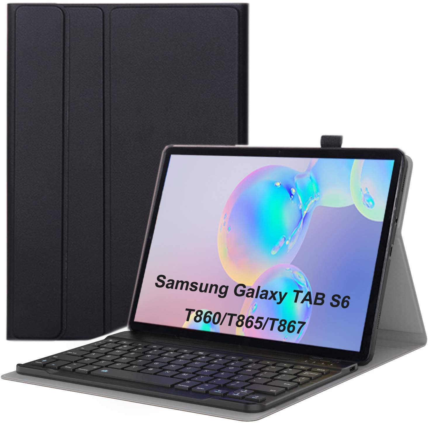 Keyboard Case for Galaxy Tab S6, Upworld Detachable Bluetooth Keyboard with Leather Cover Suit for Samsung Tablet 10.5 inch (Model : T860/T865/T867,2019) Support S Pen Wireless Charging, Black