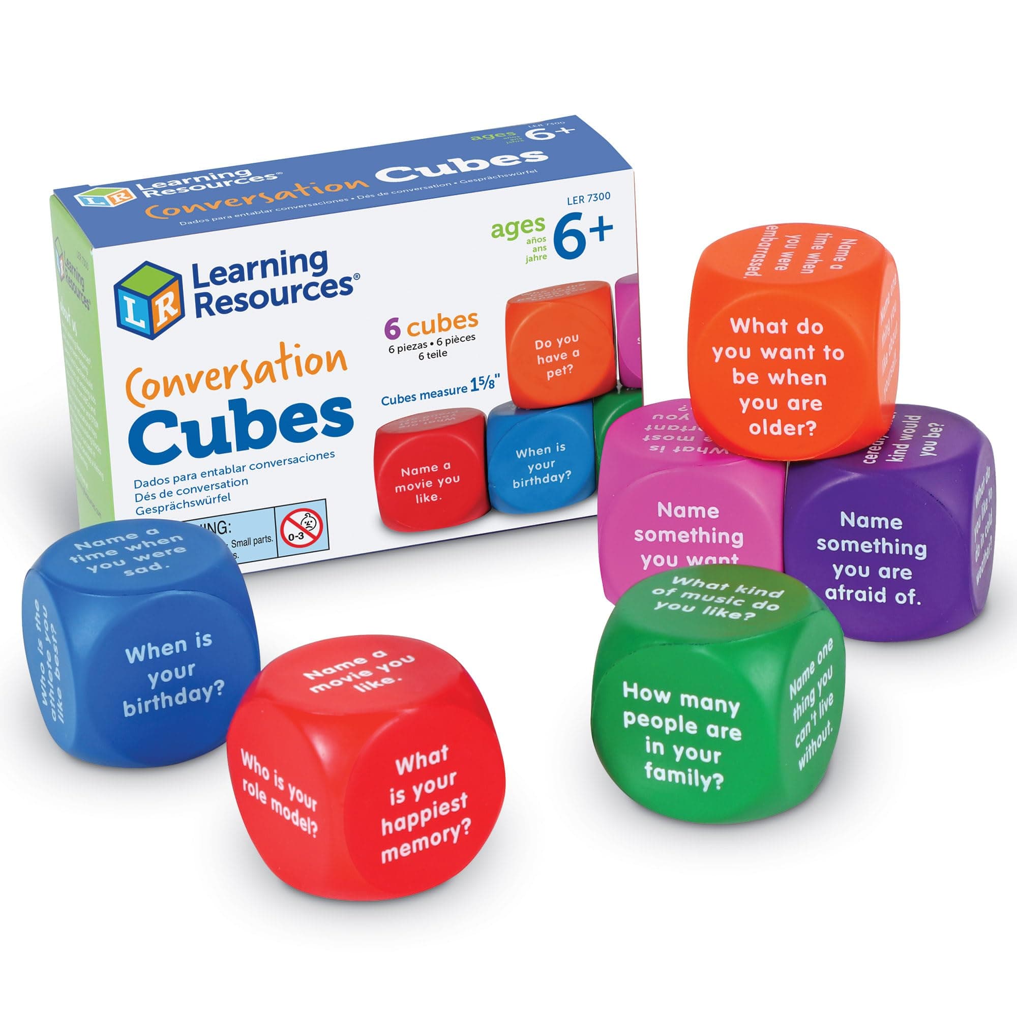 Learning Resources Conversation Cubes - 6 Pieces, Ages 6+ Foam Cubes For Social Emotional Learning, School Counselor Supplies, Speech Therapy Toys, Ice Breaker Cubes