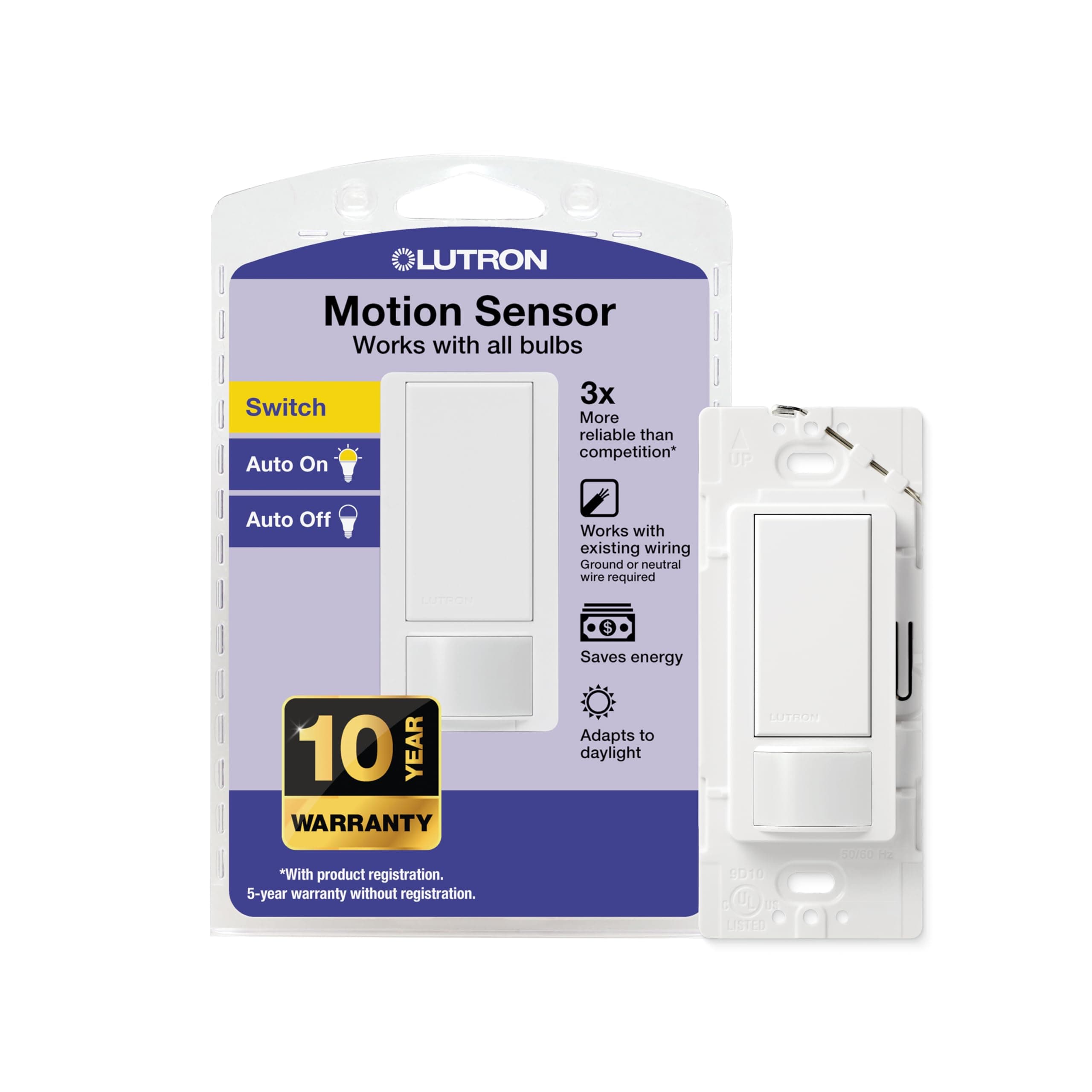 Maestro Motion Sensor Switch | No Neutral Required, 150W LED, Single Pole | MS-OPS2-WH, White