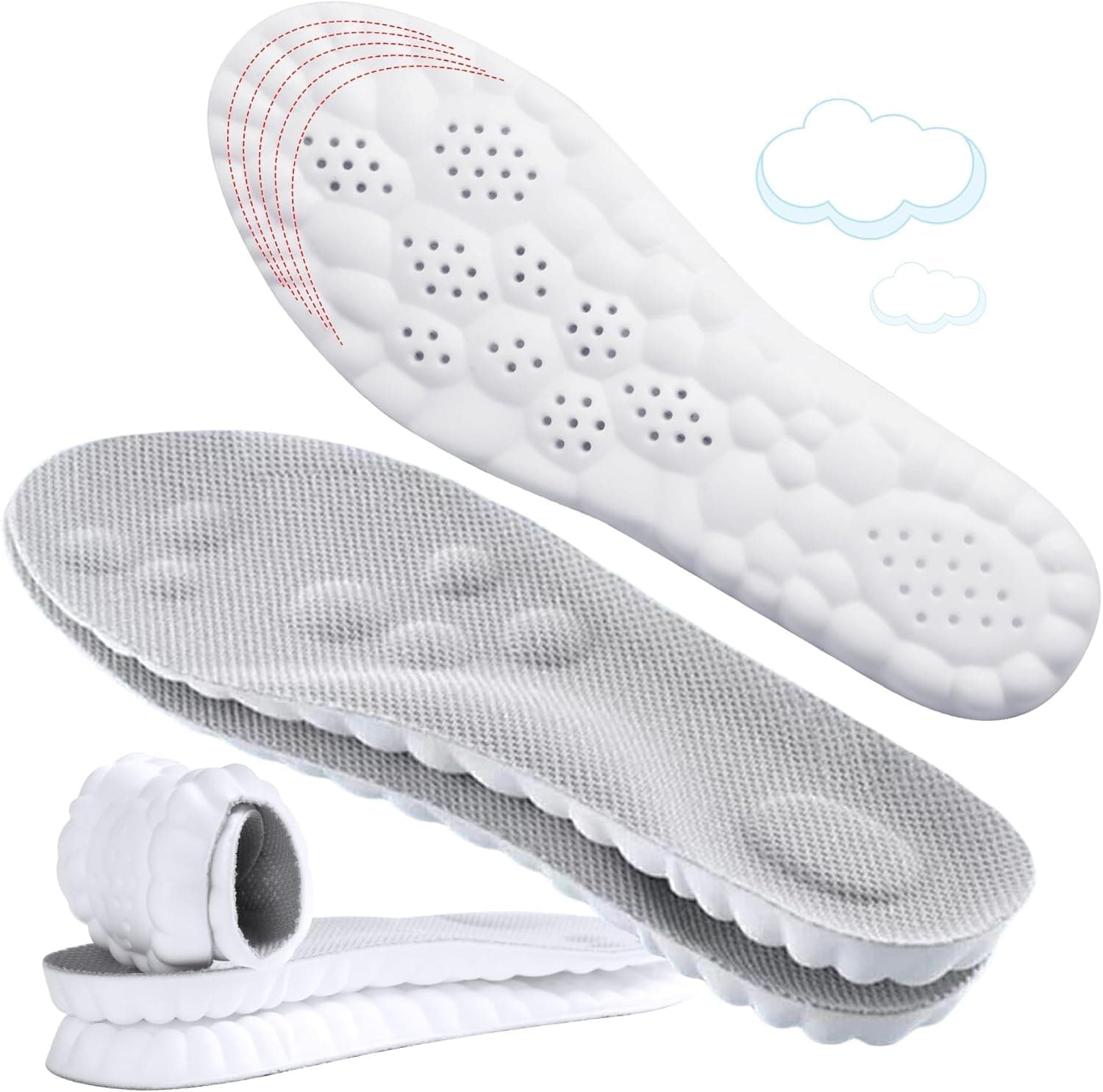 4D Cloud-Like Comfort Soles for Men - Soft Memory Foam Cushioning Insoles - Trim to Fit Steppers Insoles with Arch Support for Foot Pain Relief and Fatigue Reduction (Gray, US M 8-11.5)