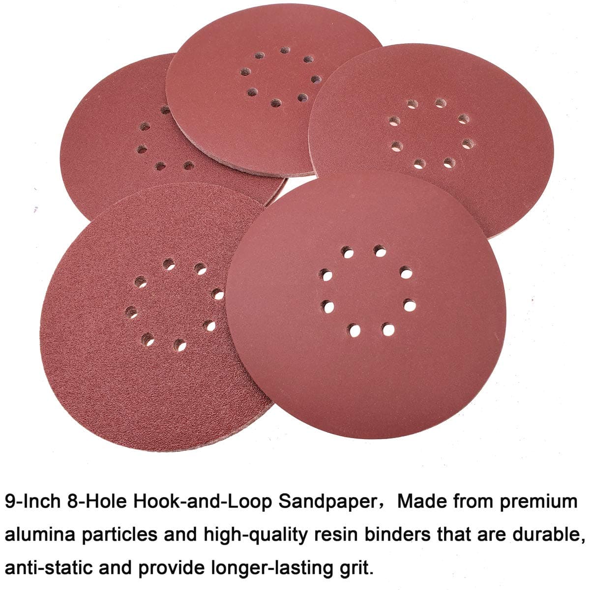 30 PCS 9 Inch 8 Hole Drywall Sanding Discs Set- 80 100 120 180 240 400 Grits, 9" Sandpaper Discs with Hook & Loop Backing, Fast Cutting Aluminum Oxide Abrasive for Drywall Power Sander, Sand Wood