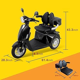 800W Heavy Duty 3 Wheel Mobility Scooters Weight Capacity of 330lbs, Powered Mobility Scooters for Adults & Seniors, 3-Speed All Terrain Mobility Scooter with Adjustable Seat Backrest & Height, Black