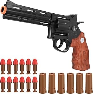 Toy Guns with 12 Soft Bullets, Toy Pistol Cap Gun, Foam Dart Blaster with 6 Shell Ejecting, Soft Foam Blasters, Gifts for Boys Kids Girls Ages 6 7 8 9 10 11 12+(Brown)