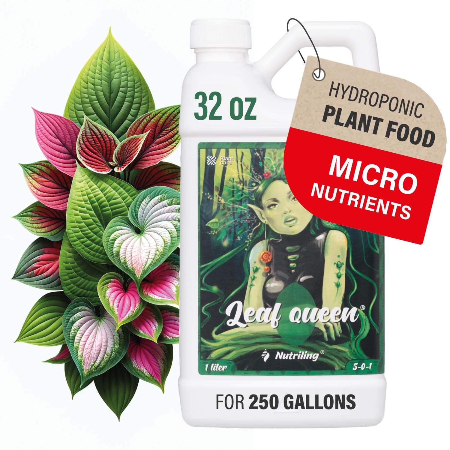 Leaf Queen 5-0-1 Micro Nutrients Liquid Fertilizer for Indoor Plants - Comprehensive House, Fruit Tree, Vegetable Fertilizer by Nutriling 32OZ