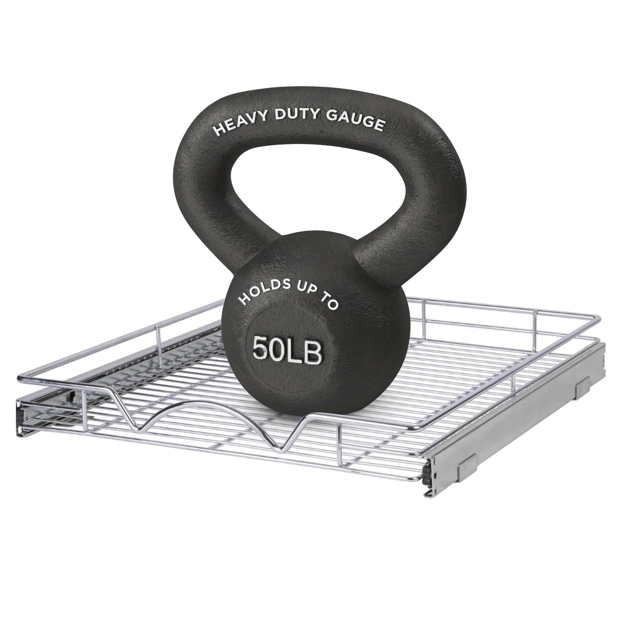 Slide Out Cabinet Organizer - Pull-Out Sliding Kitchen Cabinet Storage Shelves and Organizer, 14”W x 21”D, Requires At Least a 15” Cabinet Opening, Heavy Duty Wire Frame, Chrome Finish