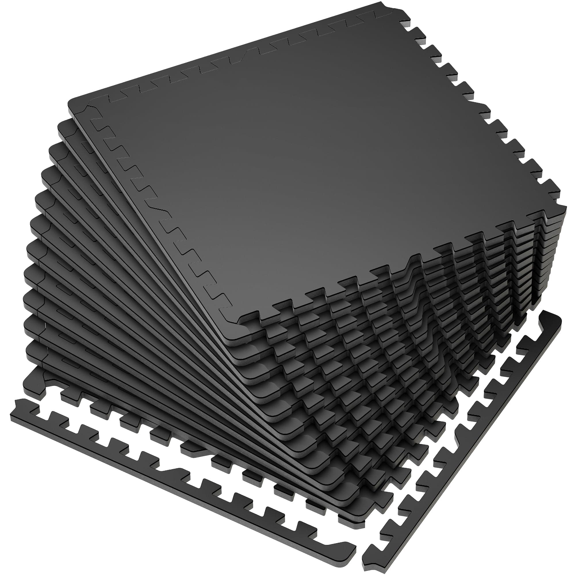 SUPERJARE 0.56'' Thick 12 Pcs 48 Sq Ft Rubber Top Exercise Equipment Mats, High Density EVA Foam Mats with Rubber Top, Interlocking Gym Flooring for Home Gym, Protective Workout Mat, Black