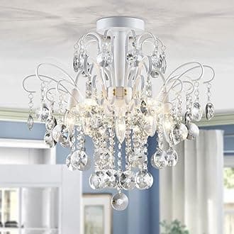 WUZUPS Crystal Chandelier 5-Light Pendant Ceiling Light Modern Lighting Fixture for Bedroom Hallway Bar Kitchen Bathroom, H 45 x W 50, E14 Base, White