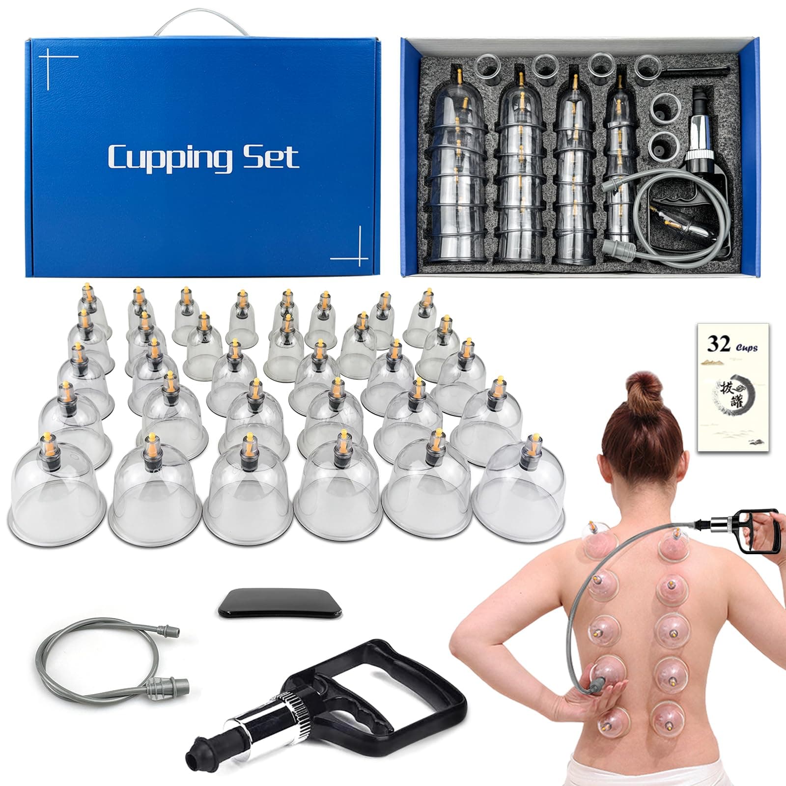 Cupping Therapy Set,32 Therapy Cups Cupping Set with Pump, Professional Chinese Acupoint Cupping Therapy Sets Hijama for Cupping Massage, Muscle&Joints