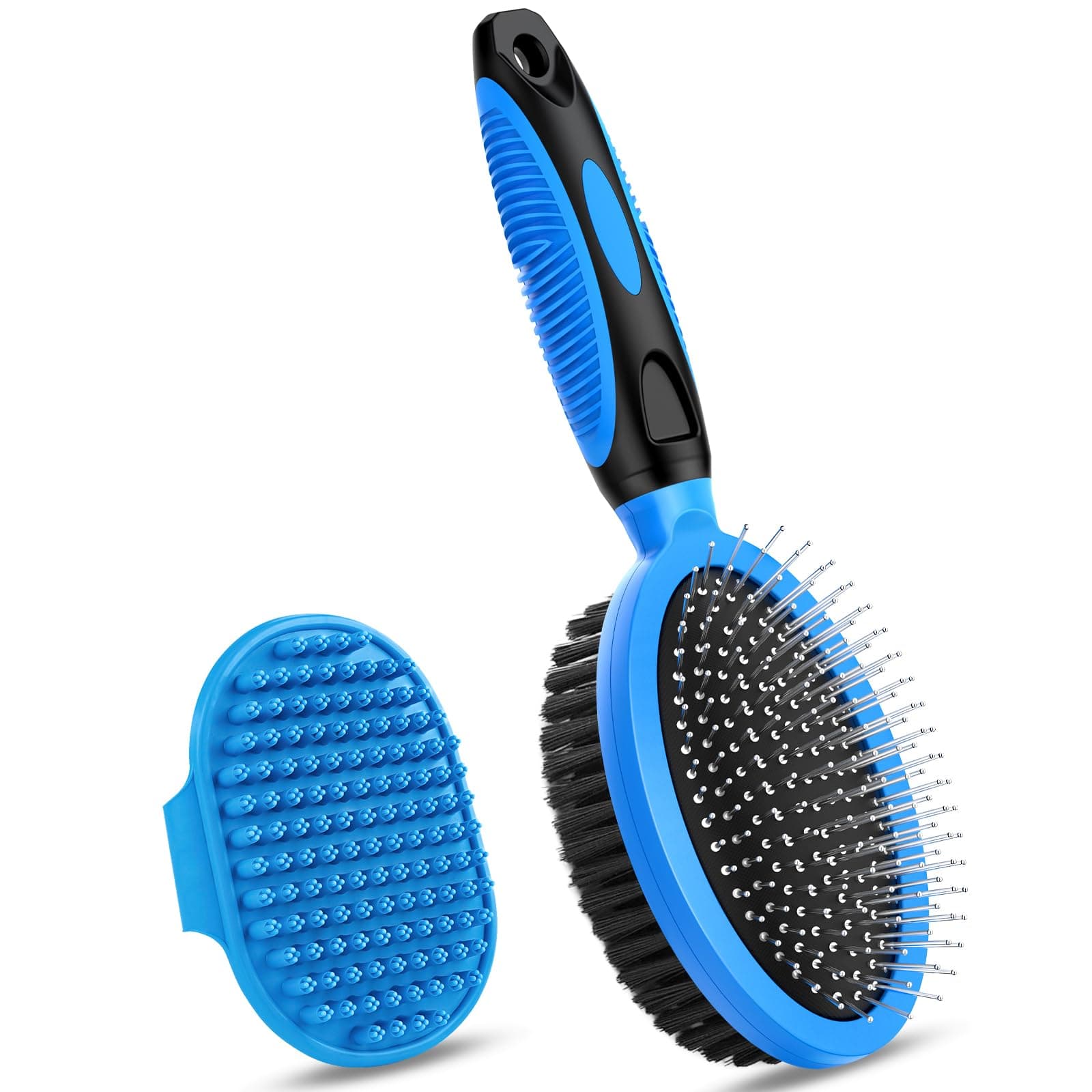 2PCS Pet Grooming Tools - Double-Sided Brush for Shedding and Bathing, Suitable for Short/Long Haired Dogs Cats and Horses, Deshedding Dog Brush, Mane & Tail Combs for Horses - Pet Supplies (Blue)