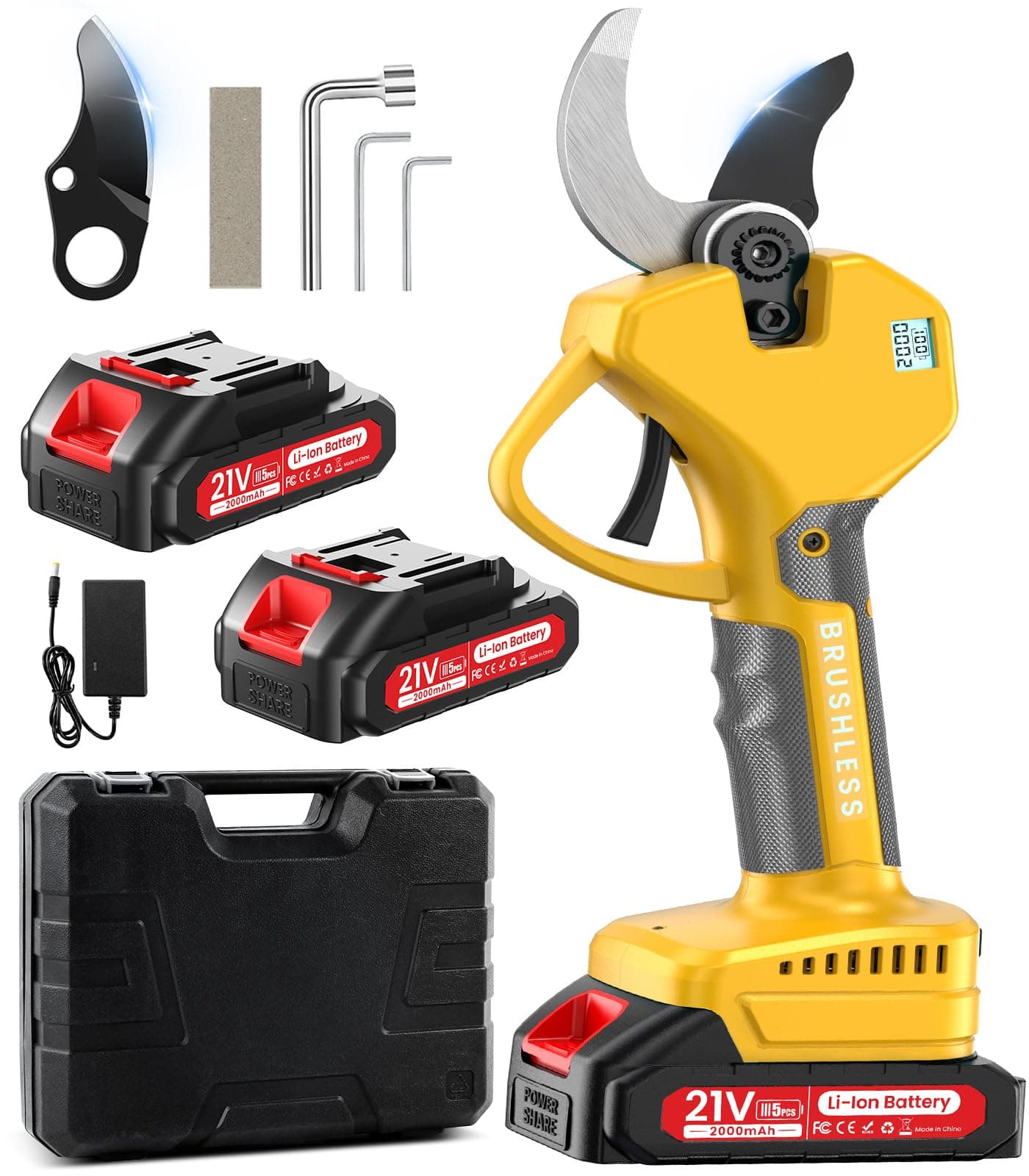 Electric Pruning Shears Cordless Pruner Shears Brushless 2.0 Inch Cutting Diameter with 2 * 2Ah Battery Pruning Shears Garden Tool for Tree Trimming Branch Cutter