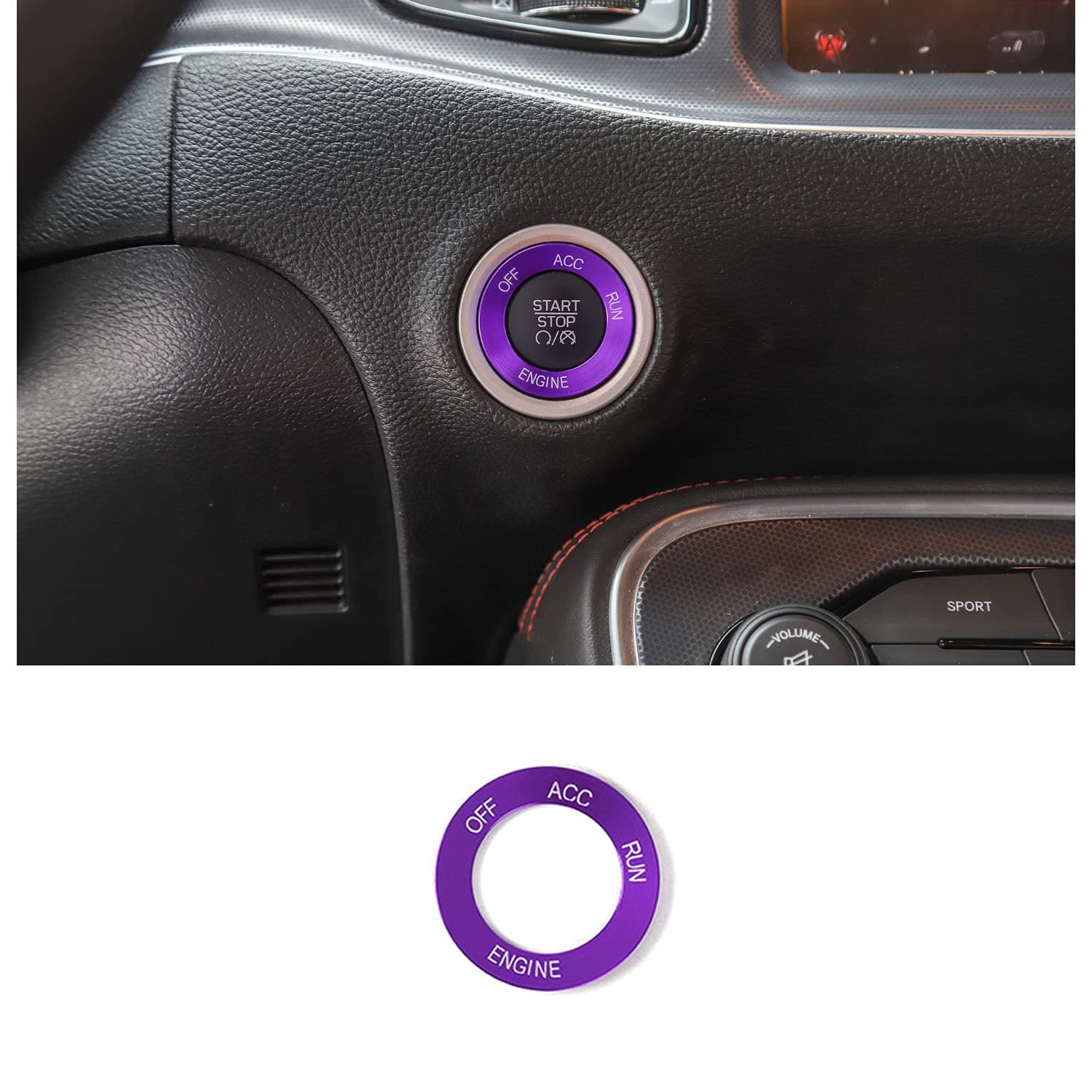 for Challenger Charger Engine Start Stop Trim for 2010-2020 Dodge Challenger/Charger RAM, for 2014 Durango, Purple Aluminum Alloy 1pc