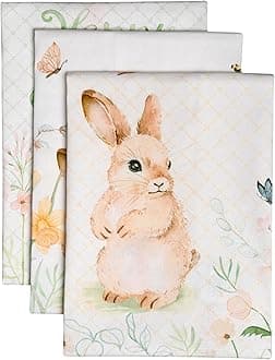 Maison d' Hermine Kitchen Towels Set of 3 100% Cotton 70 CM x 50 CM Reusable Cloth Tea Dish Towels Absorbent with Hanging Loop for Kitchen Dining Easter decorations (Easter Dew)