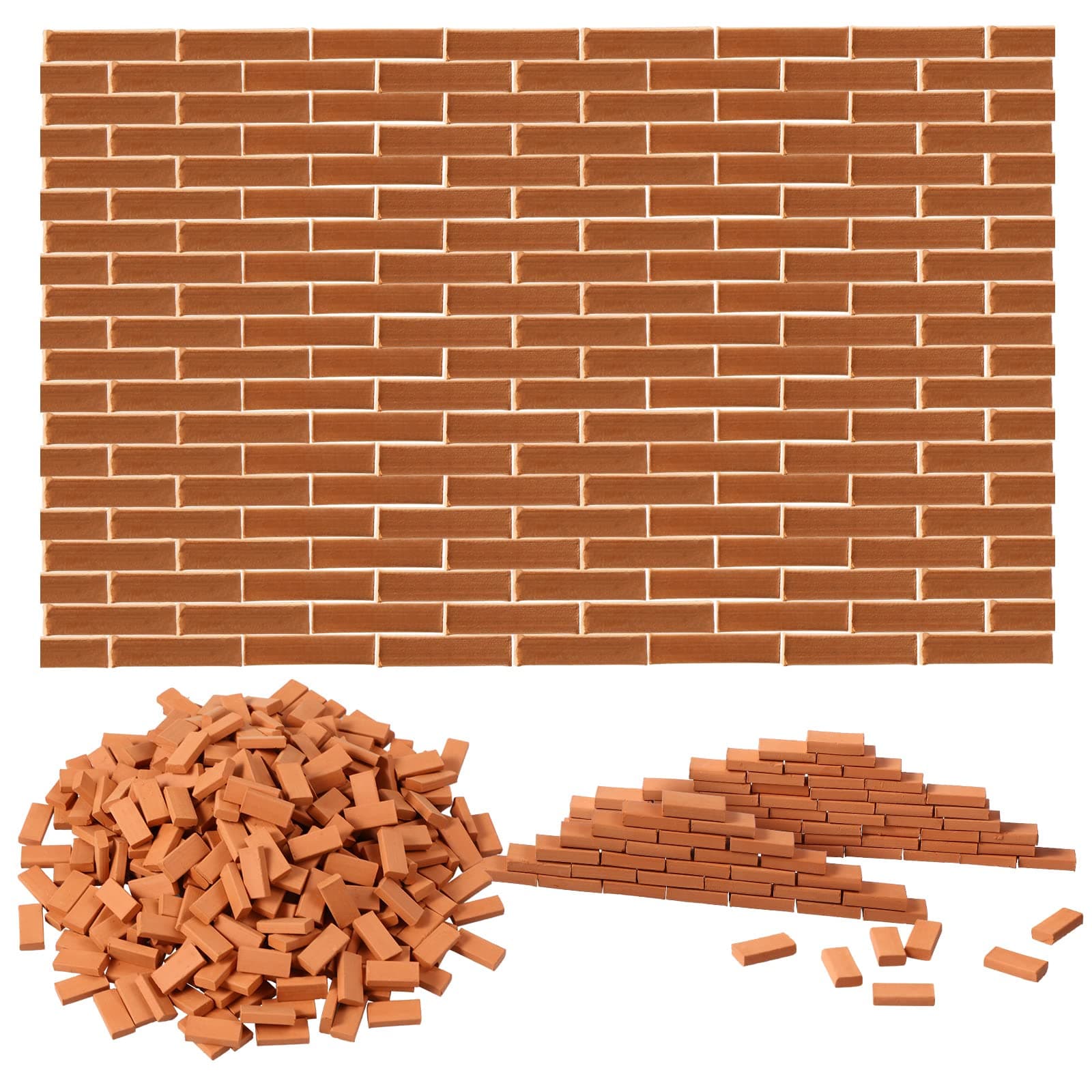 Civaner 350 Pcs Mini Bricks for Landscaping Small Miniature Tiny Model Wall Bricks for Crafts Realistic Fake Blocks for Dollhouse Garden Accessories, 1/35 Scale(Red)