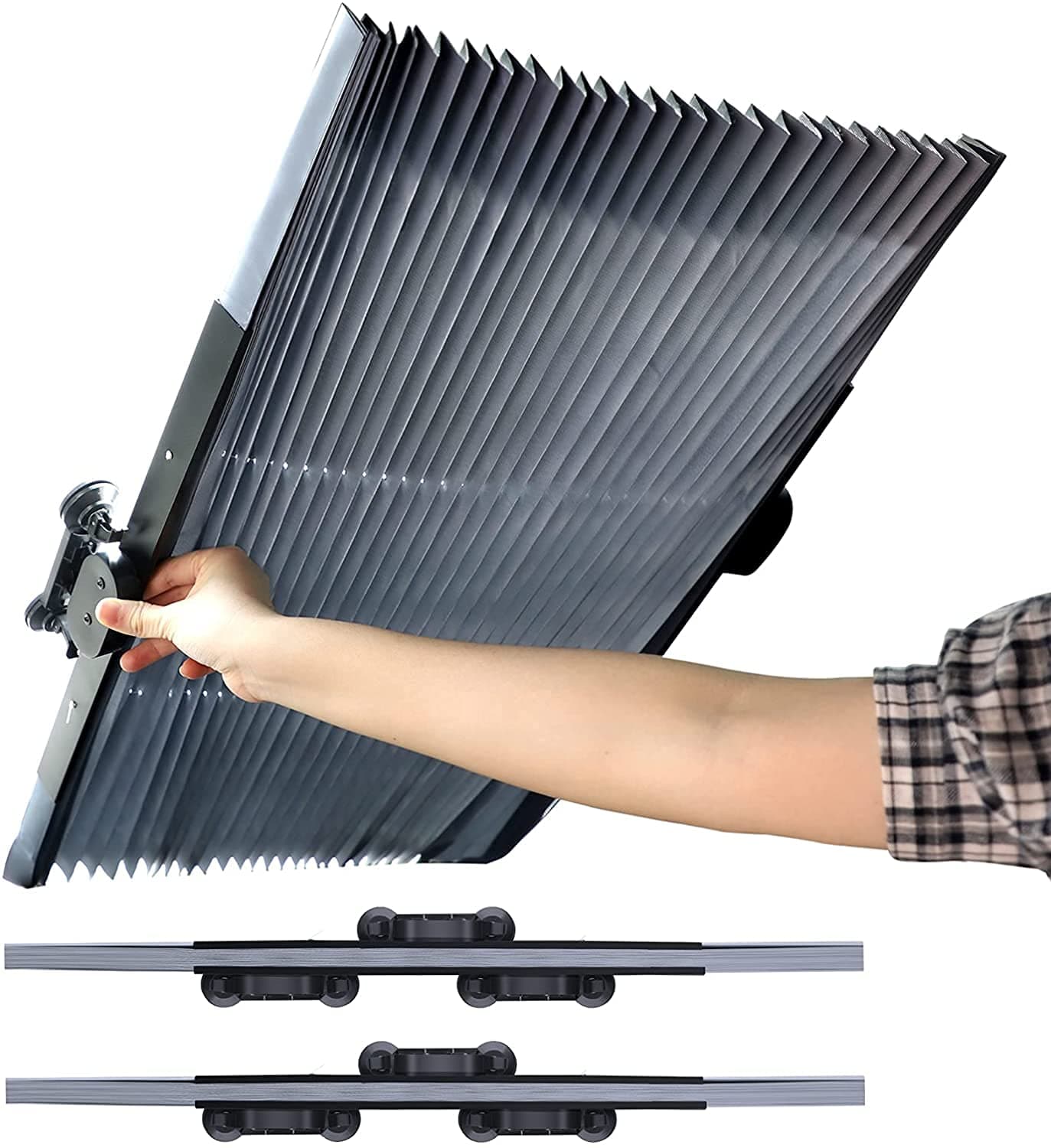 1 pcs Retractable Windshield Sun Shade, Run Star Adjustable Sun Visor Protector Sunshade | Keep Your Vehicle Cool | Block Heat and UV Rays | Easy to Use | Fits Most Windshields