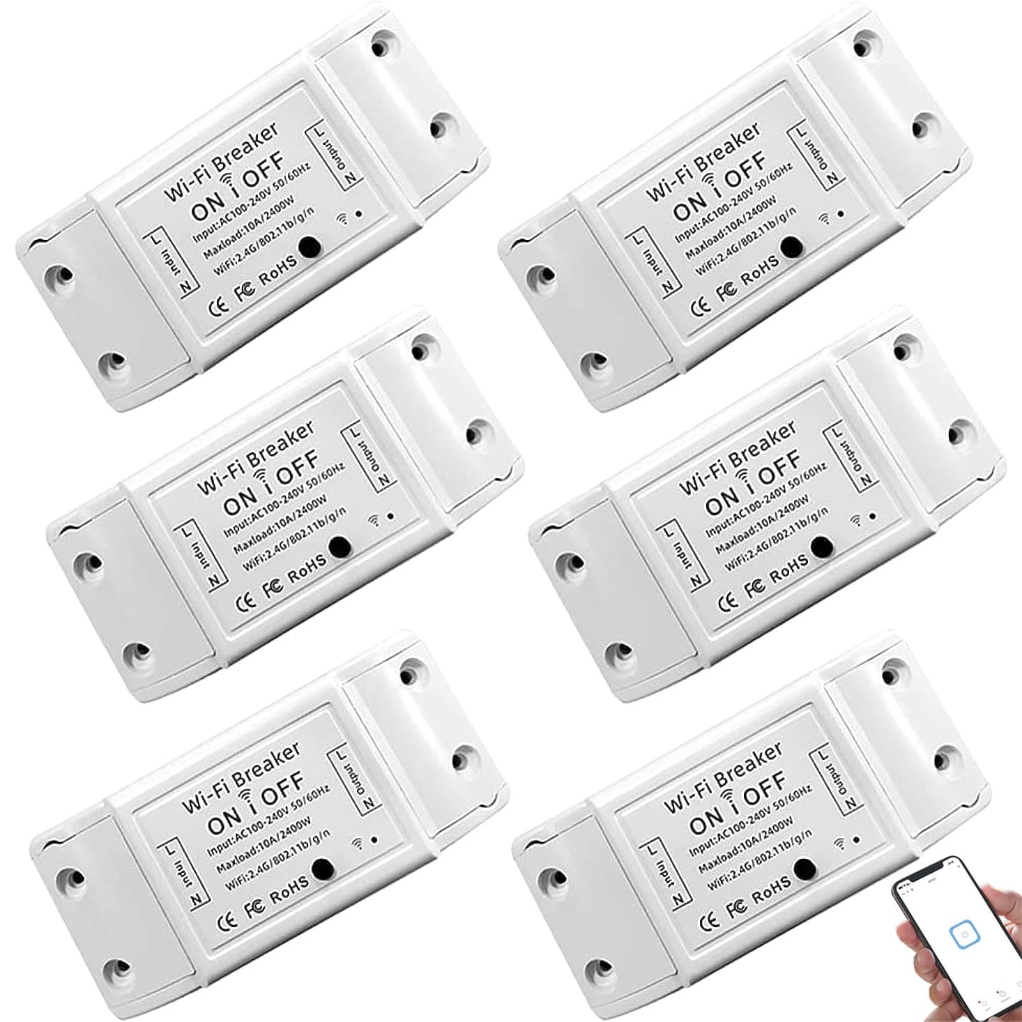 Smart WiFi Switch Wireless Remote Control Electrical Switch Compatible with Alexa, Google Home, Smart Life APP, iOS & Android, Suit for Home Hotel Office (6 Pack)