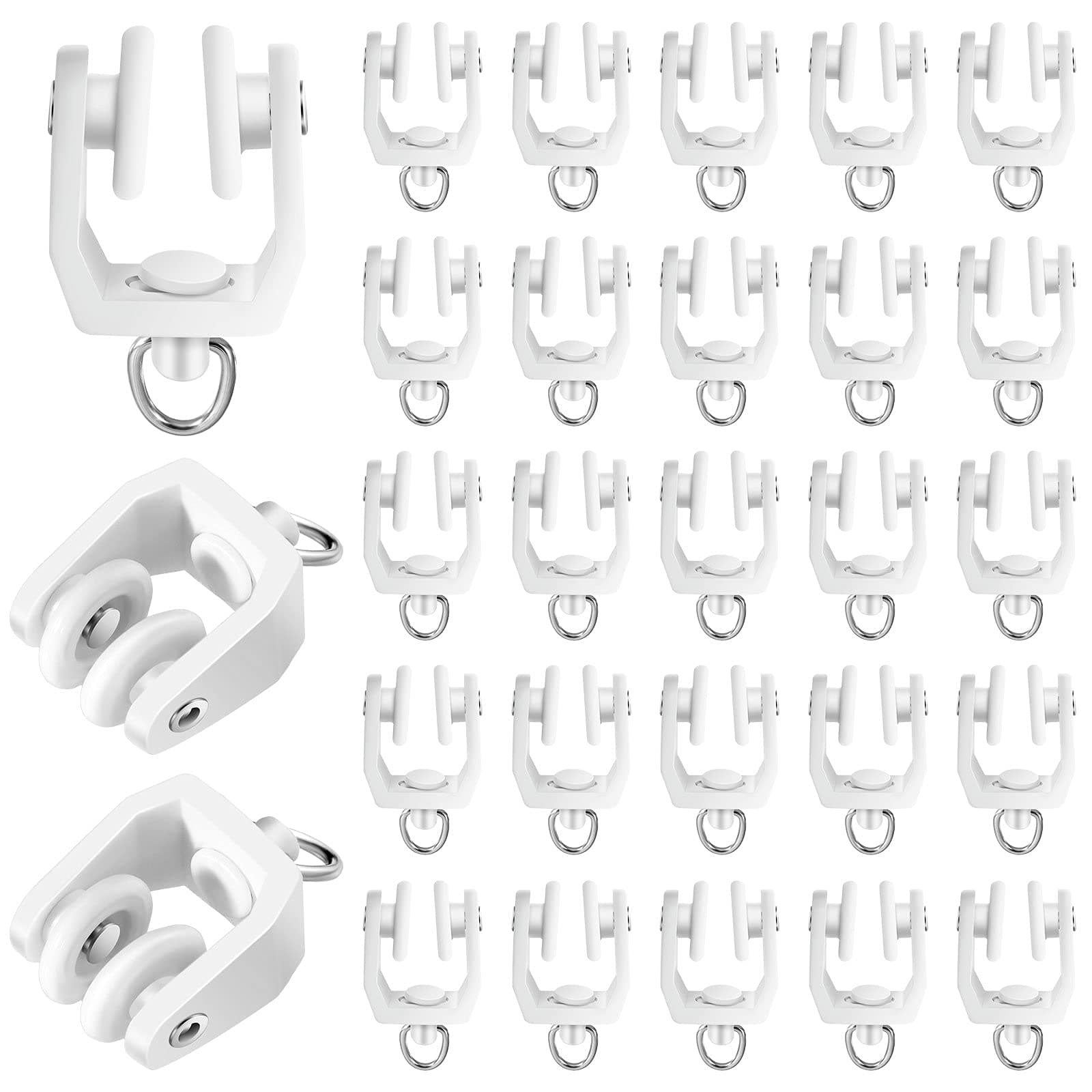 Jetec Curtain Track Rollers Ceiling Curtain Track Hooks Flexible Bendable Clips 11 mm White Plastic Drapery Rail Gliders with Hooks for Shower Curtain Window Tracks(50 Pieces)