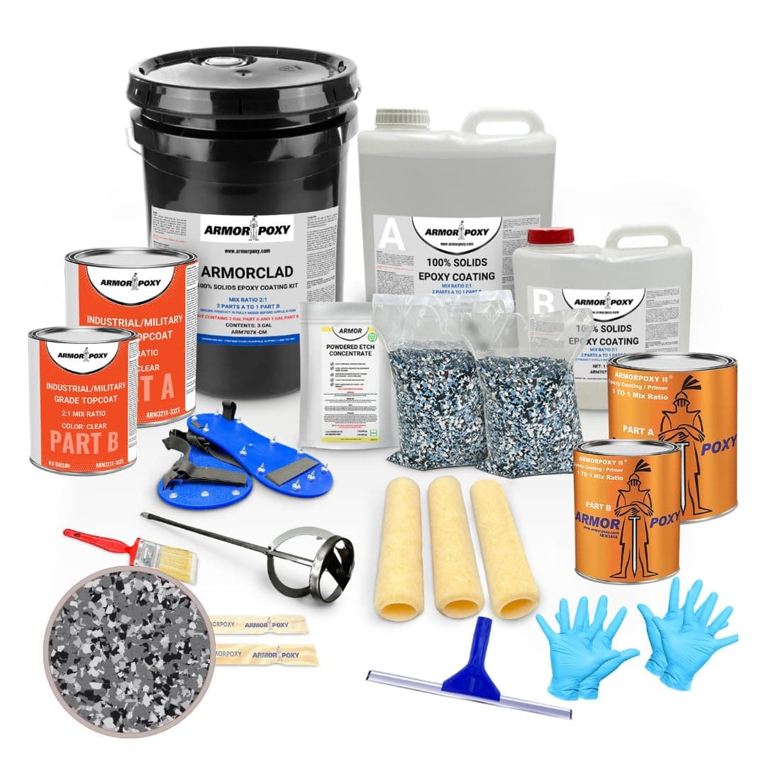 ArmorPoxy Luxury Design Epoxy Floor Kit – 100% Solids - Professional-Grade 4-Layer System w/Color Chips – UV-Resistant, Chemical-Proof Garage & Commercial Flooring – DIY-Friendly I 300 Sq Ft - Wombat