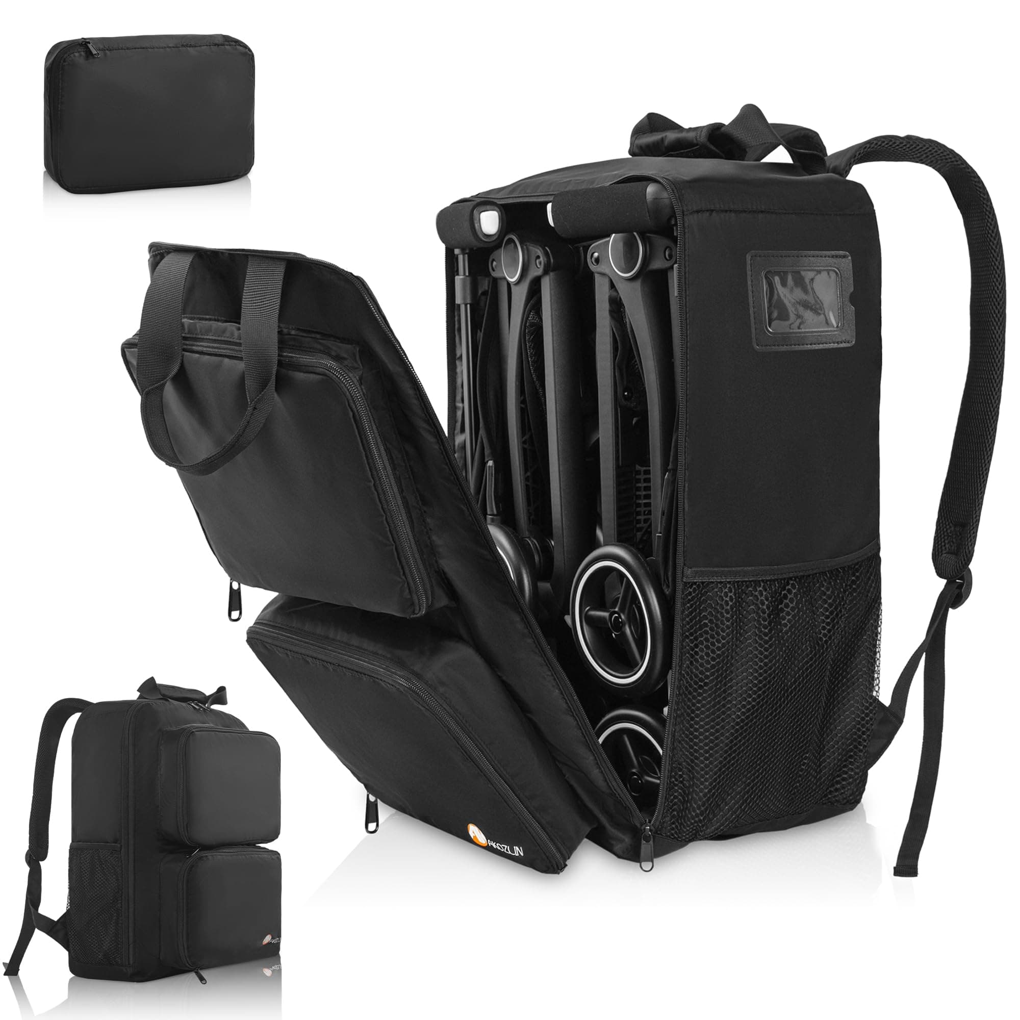 AKOZLIN Foldable Stroller Travel Bag Backpack, Black, L(For all GB Pockit Strollers), Backpack