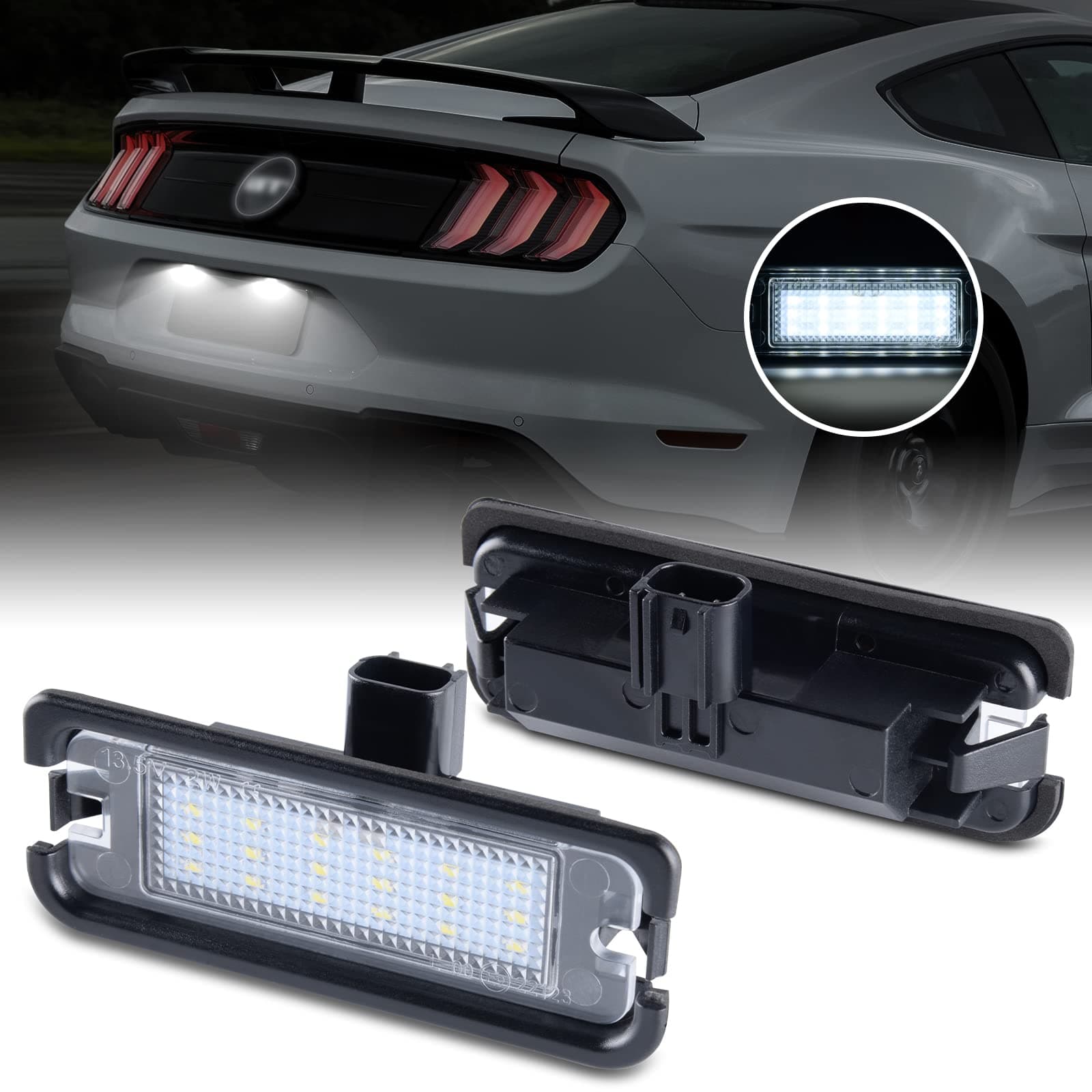 Gempro LED License Plate Light for Ford Mustang 2015-2023 Rear Bumper Tag Lamps Assembly 6000K White, 2PCS