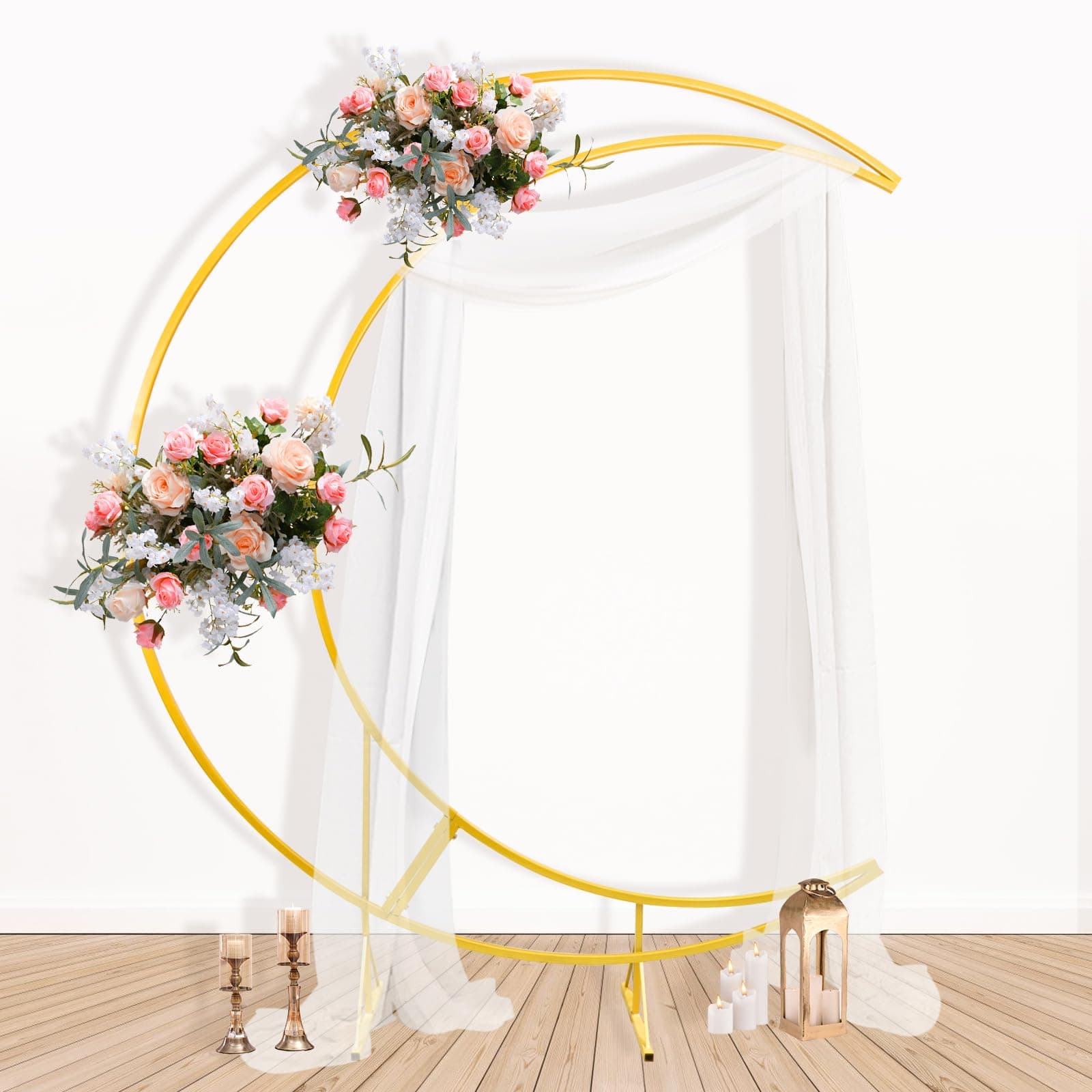 Teabelle Crescent Moon Wedding Arch Gold Backdrop Stand, 7.3ft Metal Garden Arbor, Floral and Balloon Decoration Frame for Indoor Outdoor Wedding Birthday Anniversary Party Decoration supplies
