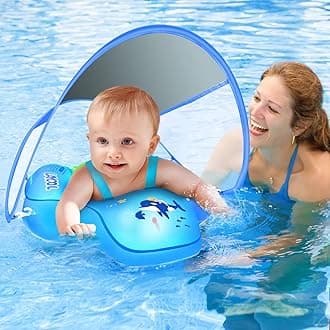 Baby Pool Float with Canopy UPF50+ Sun Protection, no flip Over Inflatable Baby Float for Baby 3-36 Months, Skin Protect Toddler floaties for Boys and Girls