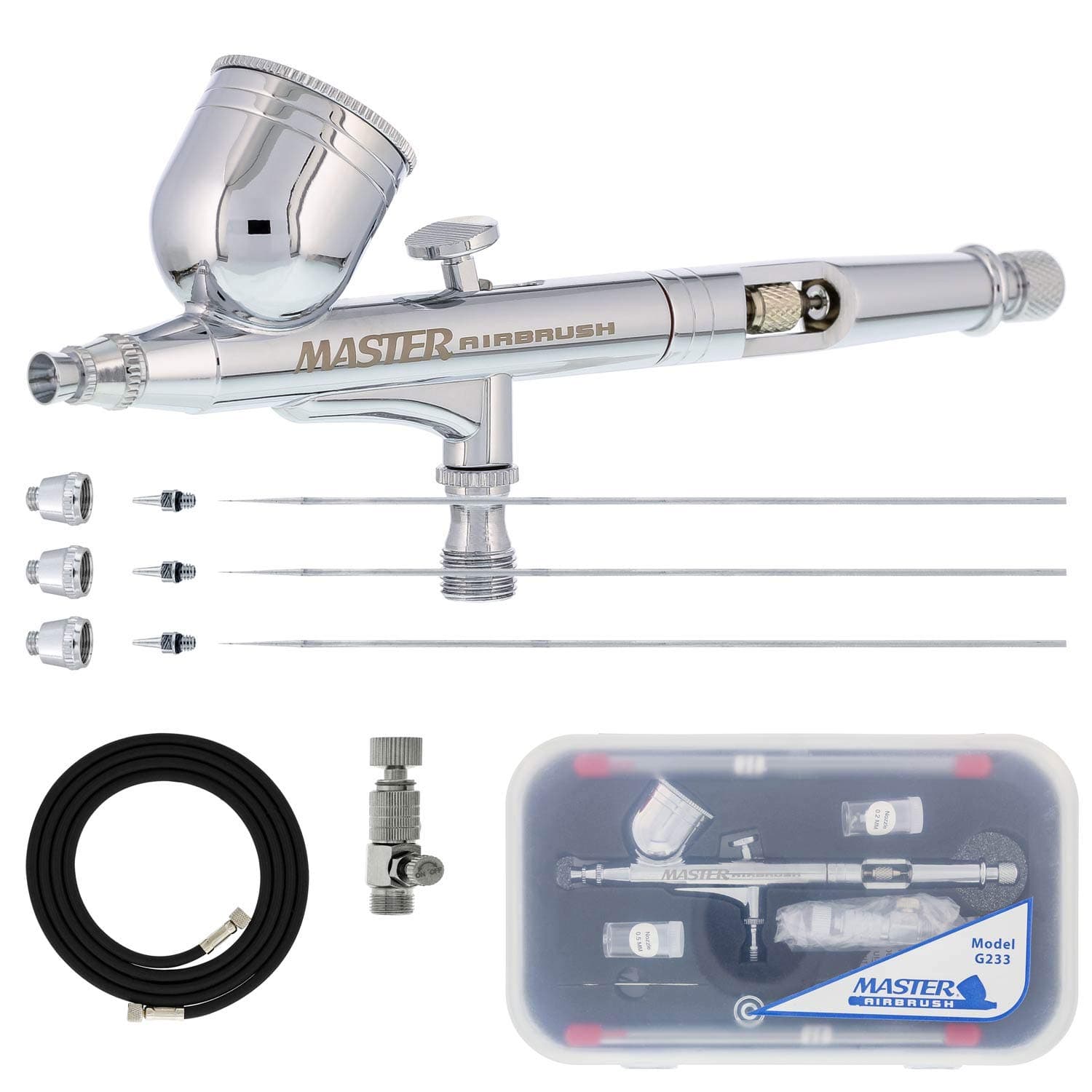 Brand G233-SET Multi-Purpose Precision Dual-Action Gravity Feed Airbrush Pro Kit, Now Includes a (FREE) 6 Foot Air Hose and a (FREE) How to Airbrush Training Book to Get You Started, Published Exclusively By TCP Global.