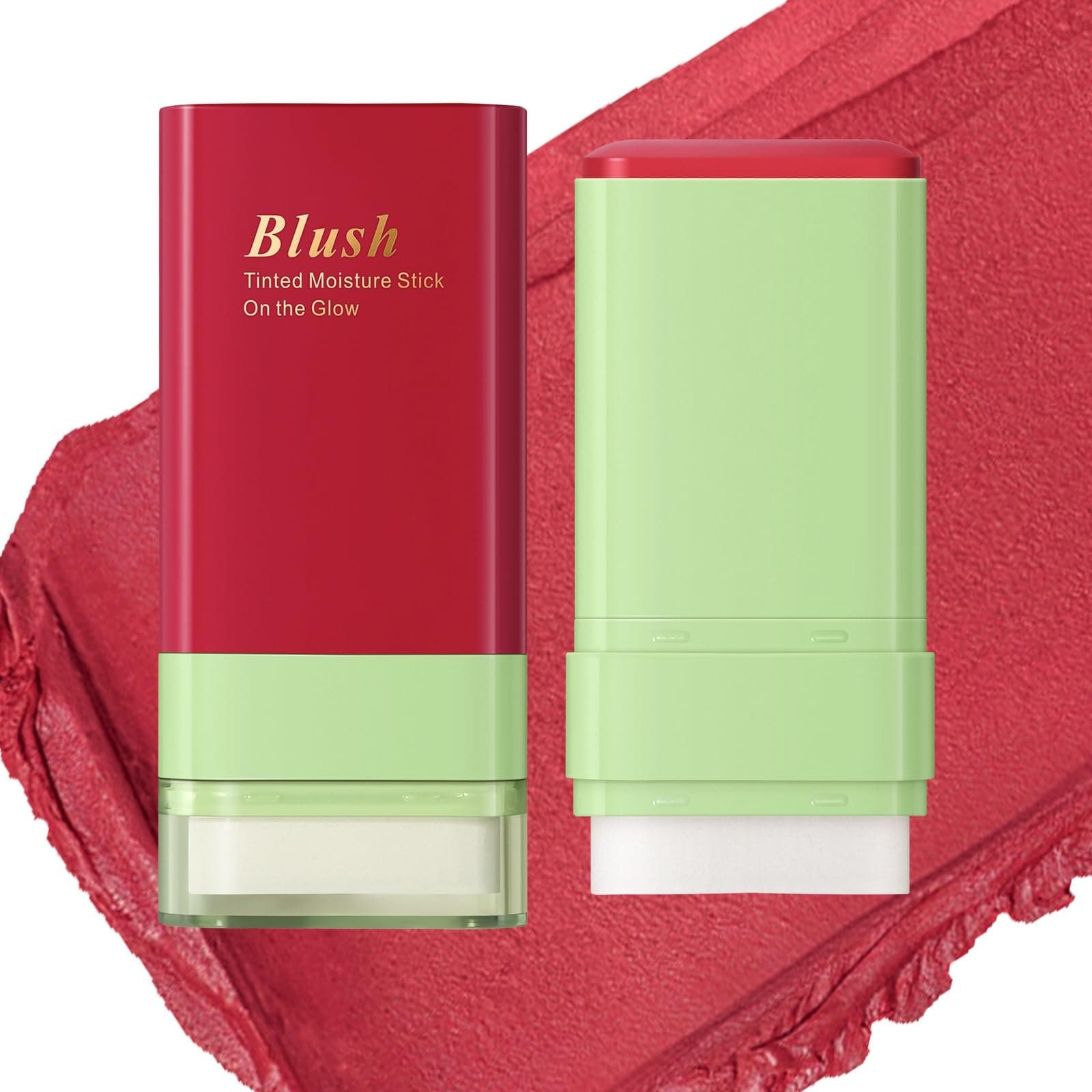 Blush Stick for Cheeks and Lips with Built-In Blending Sponge, On-the-Go Glow Blush, Hydrating Solid Cheek Tint, Multi-use Blush Makeup Stick, Tinted Moisture Sticks (Color:01#Hot Red)