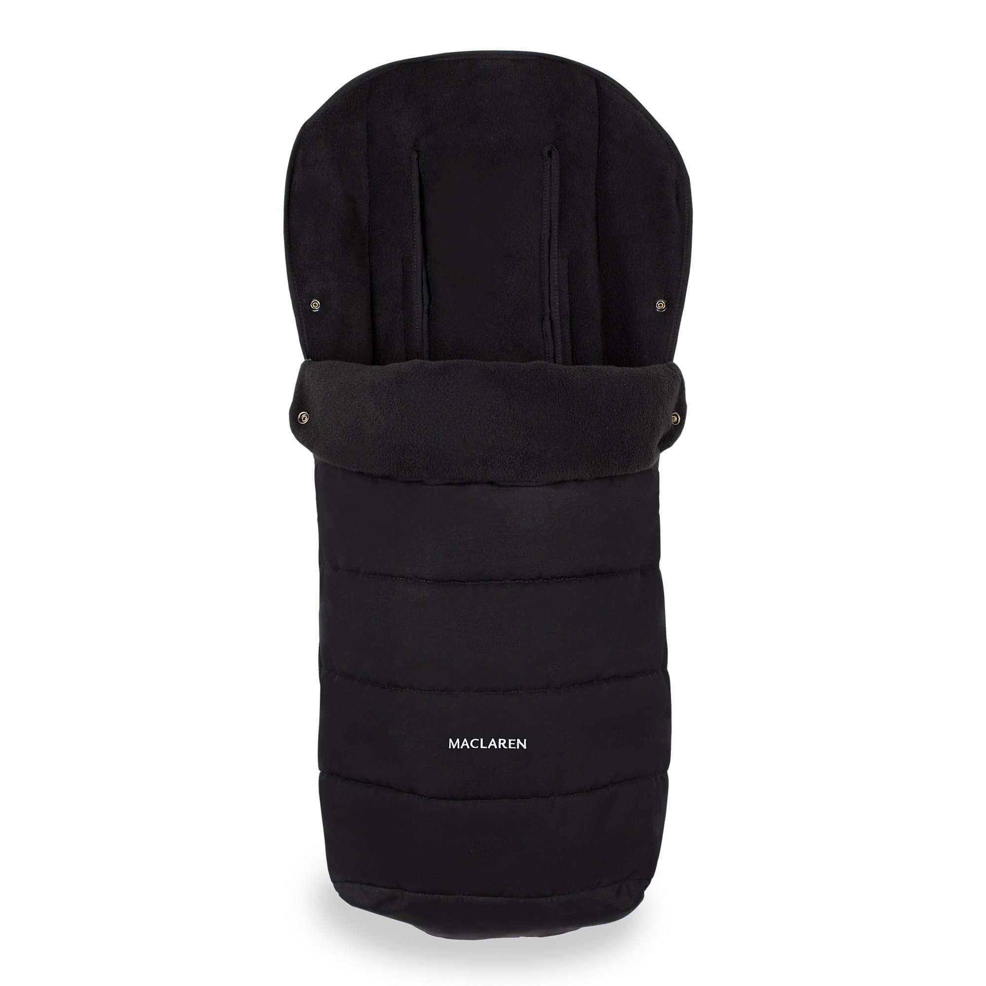 Maclaren Universal Footmuff cold weather stroller accessory. Lined with soft fleece adding extra padding to the seat. Fits on all Maclarens and other umbrella-fold pushchair brands