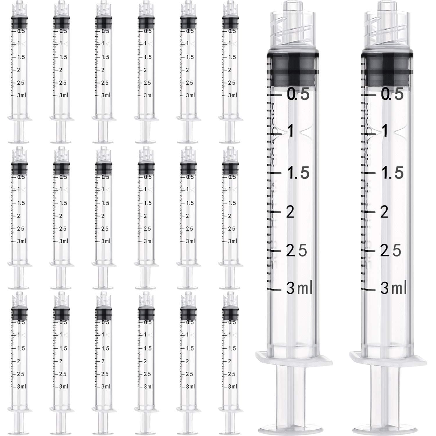 20 Pack Syringe Luer Lock, Syringe Without Needle, Plastic Curved Syringes for Epoxy Resin, Craft, Scientific Labs, Feeding Pets Animals, Oil or Glue Applicator (3 ML)