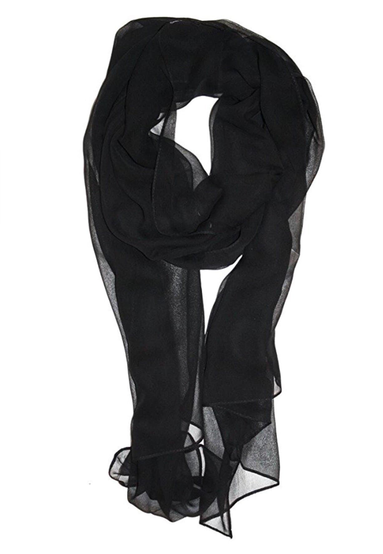 Silk Blend Oblong Chiffon Scarf in Solid Colors (Black)