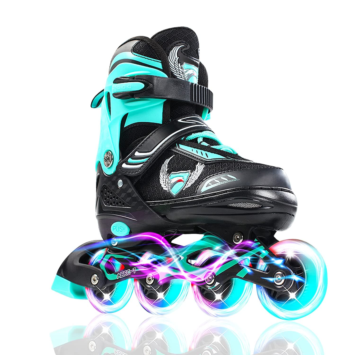 KDJ Inline Skates for Kids,Adjustable Roller Skates with 4 Illuminating Pu Wheels,Outdoors Indoors Roller Skates for Boys Girls Beginners