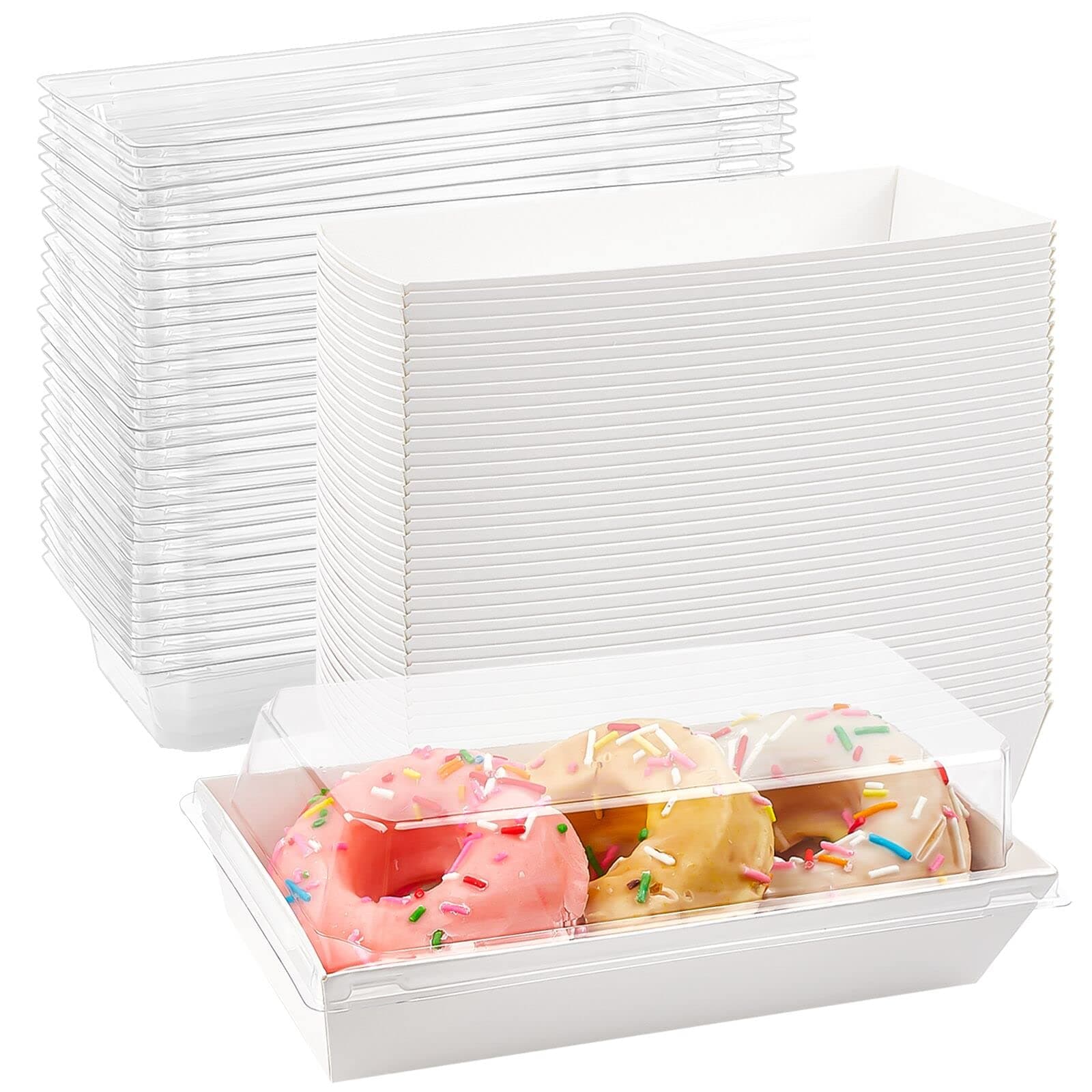 Ocmoiy Charcuterie Boxes with Clear Lids, 50 Pack White Bakery Boxes, Cookie Boxes, Small Treat Boxes for Pastry, Sandwich, Cupcakes, Strawberries, Dessert To Go Containers