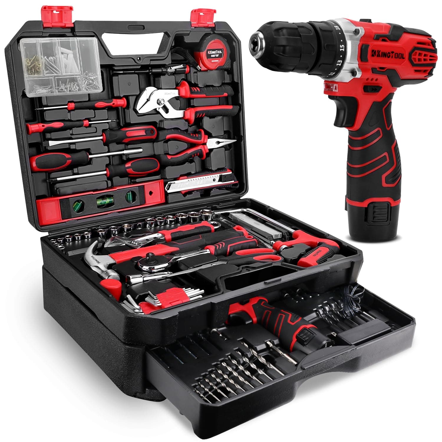 276-Piece Tool Set Kit - Tool kit with 12V Cordless Power Drill Driver Toolbox Storage Case with Drawer, Drill Set Perfect for Homeowner, Diyer, Handyman