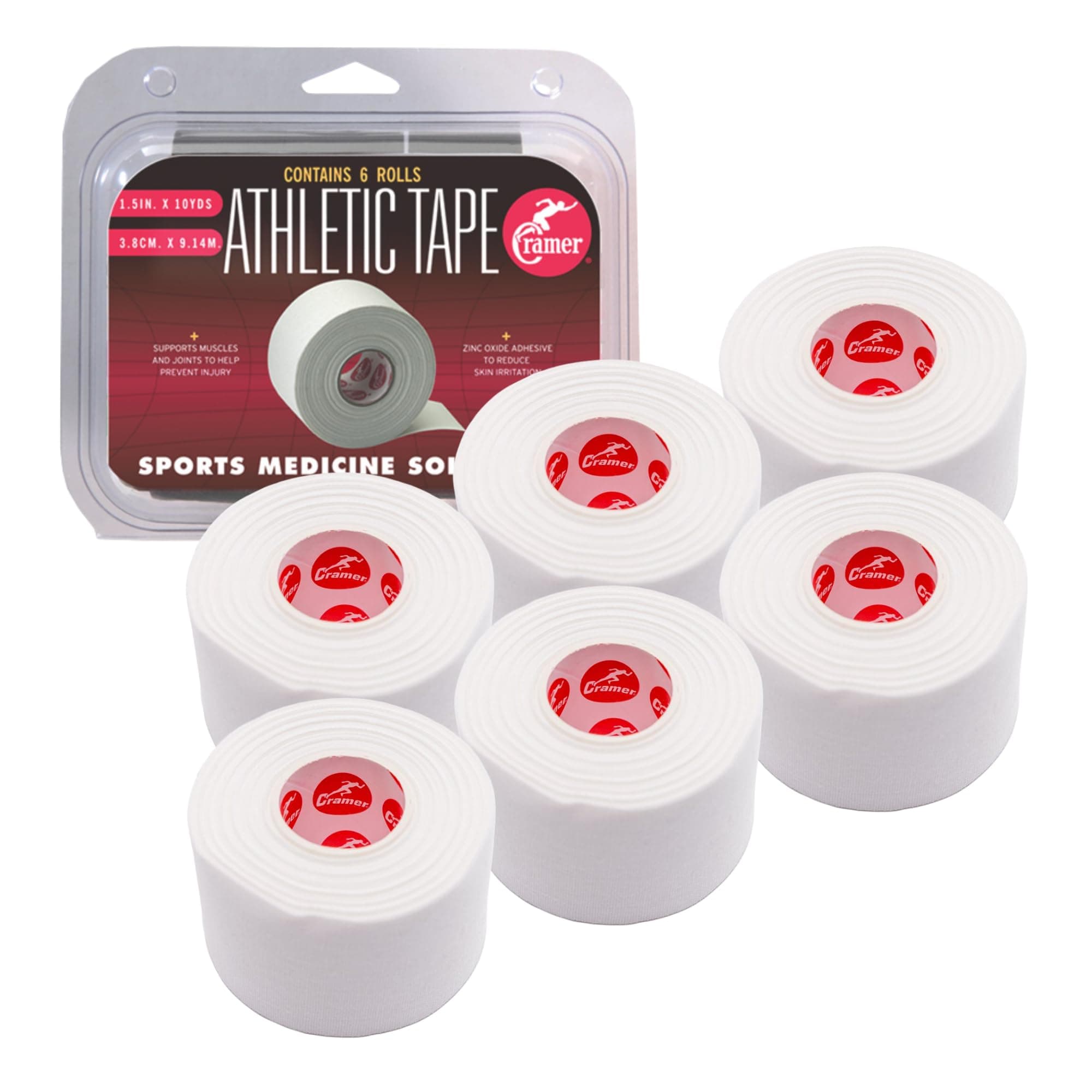 - Athletic Tape 6 Pack, 1.5" x 10 Yards White, Easy Tear Sports Tape for Ankle, Wrist & Knee, Latex-Free Adhesive, Strong Support, Athletic Training Tape Roll