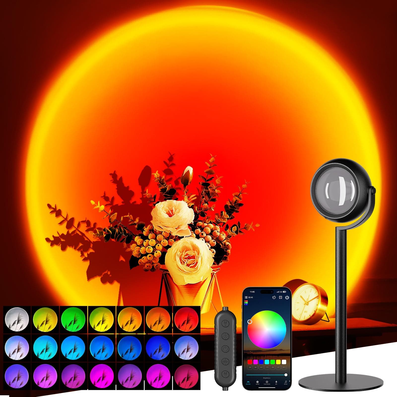 Upgraded Sunset Lamp Projector with APP Control, Endless Color Changing Led Lights, Sunlight Lamp Mood Lighting Sunset Lamps, for Party Bedroom Room Decor Christmas Gifts Photography