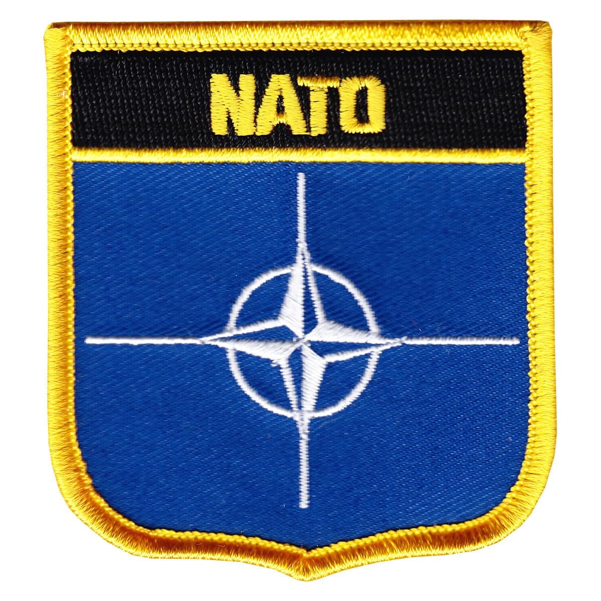 NATO Flag Embroidered Iron on/Sew on Shield Patch with Gold Trim