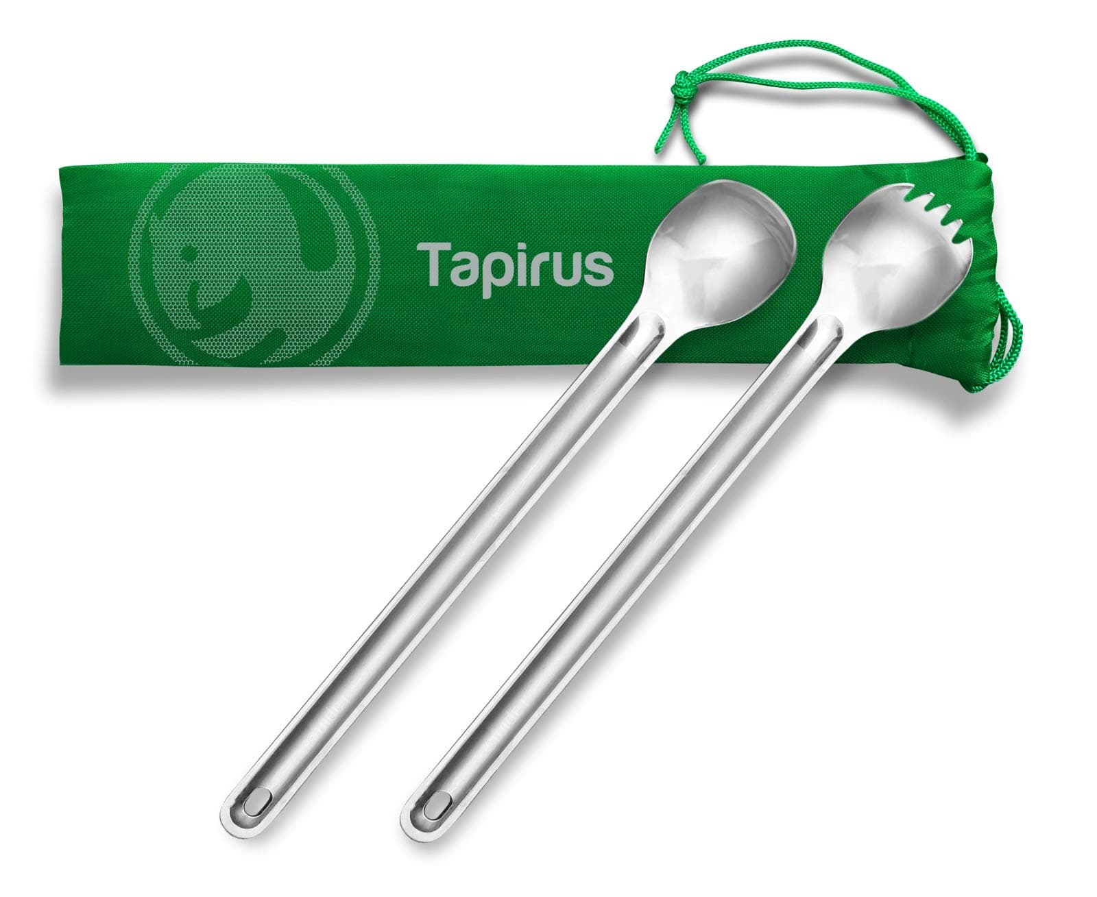 Tapirus - 9.4-inch Long Spork & Spoon Set - Long Handle Spork & Backpacking Spoon - Deep Reach, Stainless Steel Camping Utensils for MRE Bag, Backpacking, and Hiking - Stain & Rust-Resistant