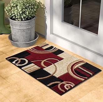 GLORY RUGS Area Rug 2x3 Door Mat Dark Red Geometric Soft Floor Carpet with Premium Fluffy Texture for Indoor Living Dining Room and Bedroom Area