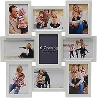 18 x 18 Inch 9 Opening Photo Collage Frame, Displays Four 4x6 and Five 6x4 Inch Photos, White