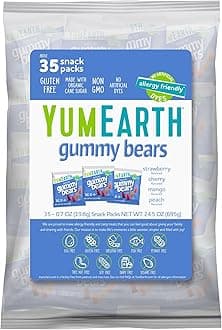 YumEarth Organic Gummy Bears - Fruity Gummy Candy Snack Packs, Gluten Free Snacks for Kids - Allergy Friendly, Non-GMO, No Artificial Dyes - Assorted Flavors, 0.7 oz. (Pack of 35)
