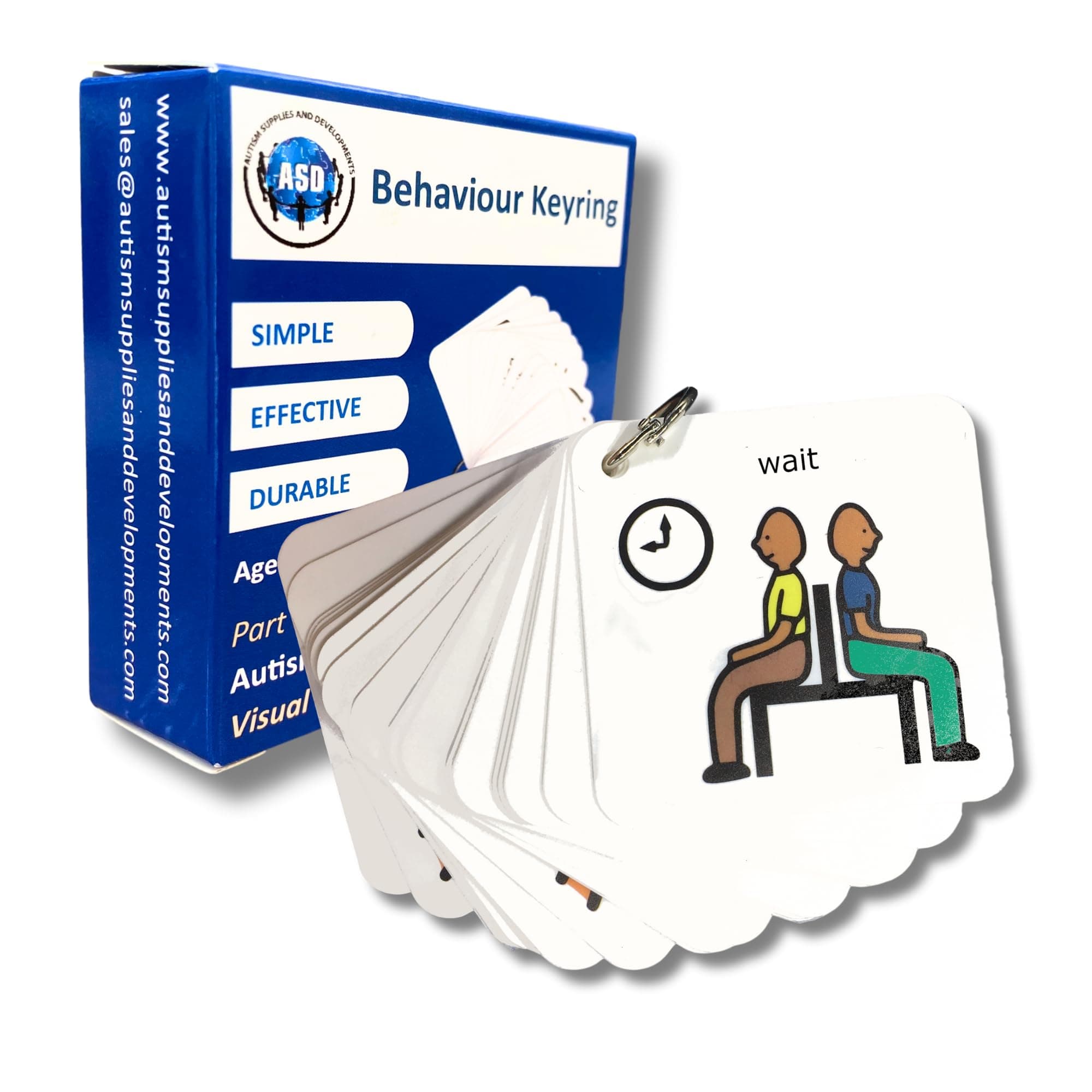 Autism Supplies and Developments Visual Behaviour Keyring – Behaviour Symbol Cards compatible with PECS Symbols Boardmaker PCS (for non verbal, ADHD, ASD, Kids, Children, Toddlers) (English)