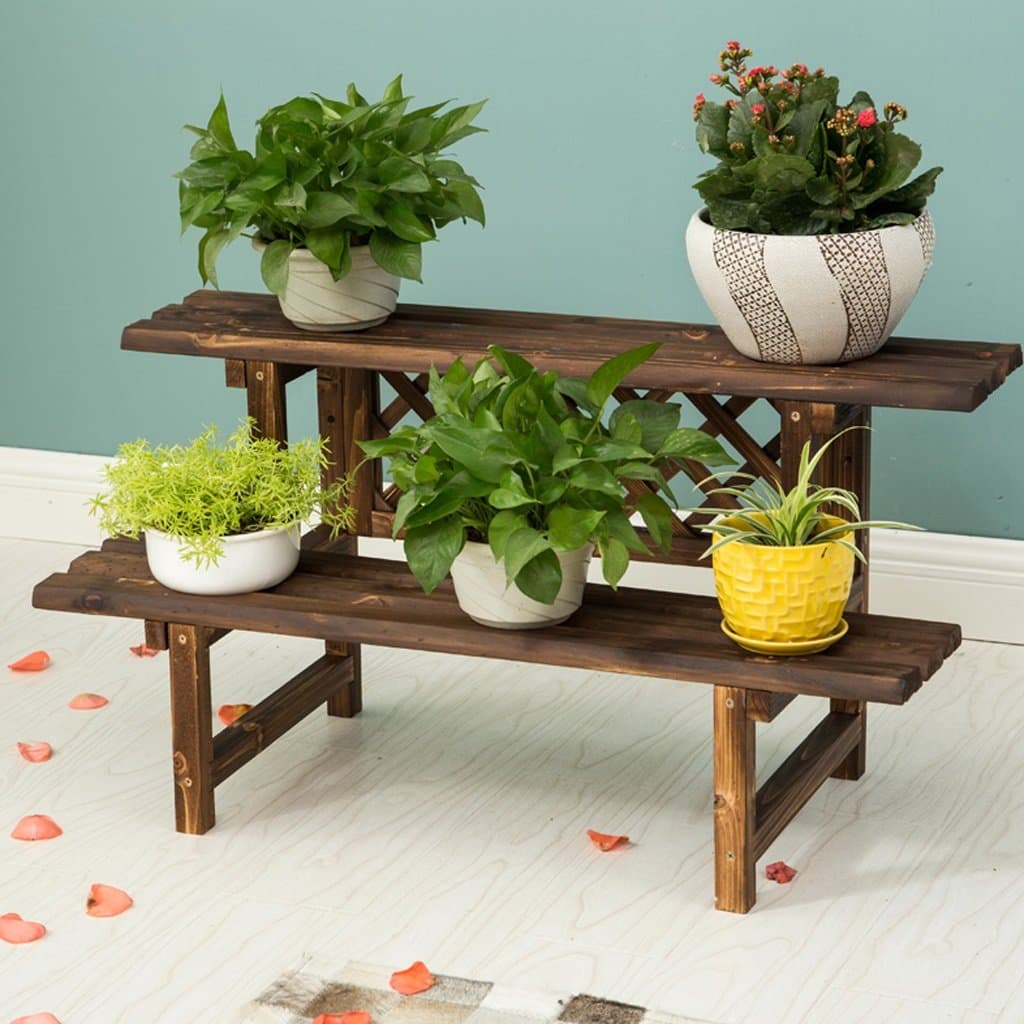 LIZX Balcony Anti-corrosion Solid Wood Flower Rack, Multi-layer Ladder Style Flower Pot Rack, Indoor&living Room Multi-purpose Plant Stands