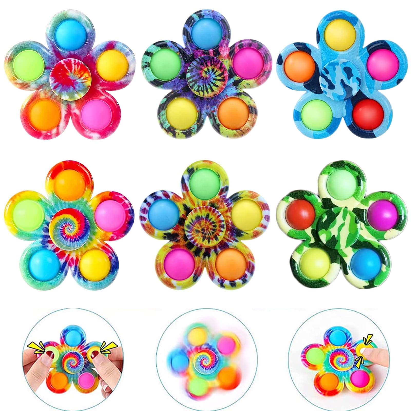 6 Pack Fidget Spinners, Pop Fidget Spinner for Kids, Simple Popper Fidget Spinners Goodie Bag Basket Stuffers Classroom Prizes Party Favors Birthday Gifts Toys Boys Girls