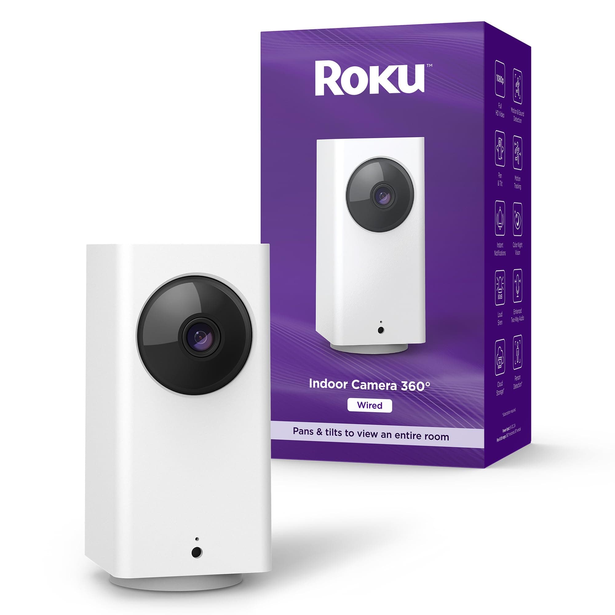 Roku Indoor Camera 360° for Home Security - Security Camera with 1080p HD Color Night Vision, Compatible with Alexa & Google, Motion Detection & Tracking - Pan & Tilt (Renewed)