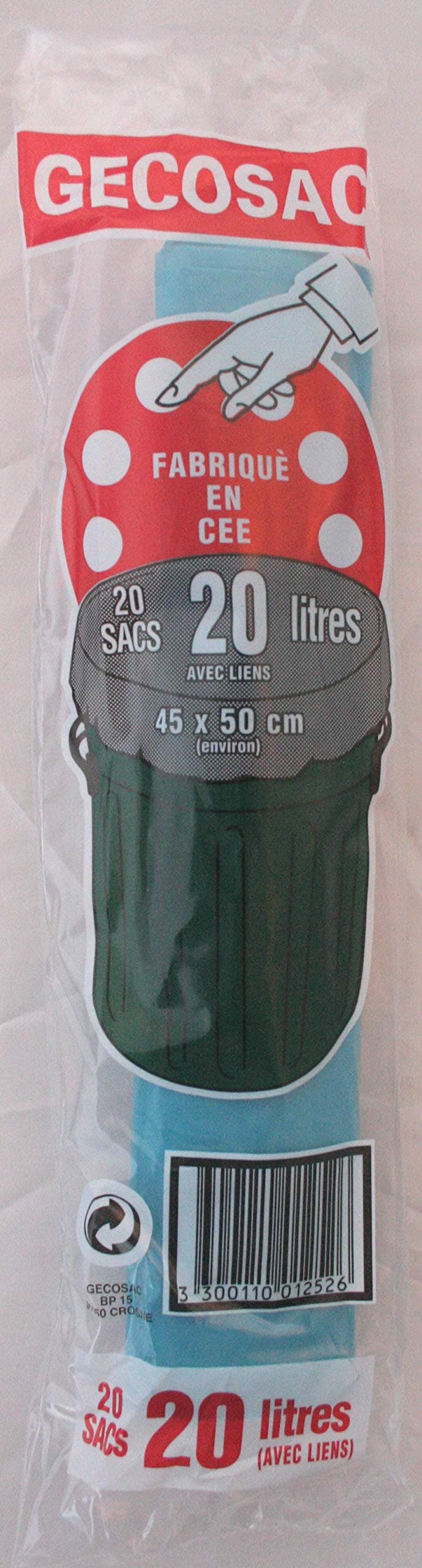 GECOSAC 252 Bin Liners with Gusset Ties 20 L, Polyethylene, Universal, 45 x 50 cm