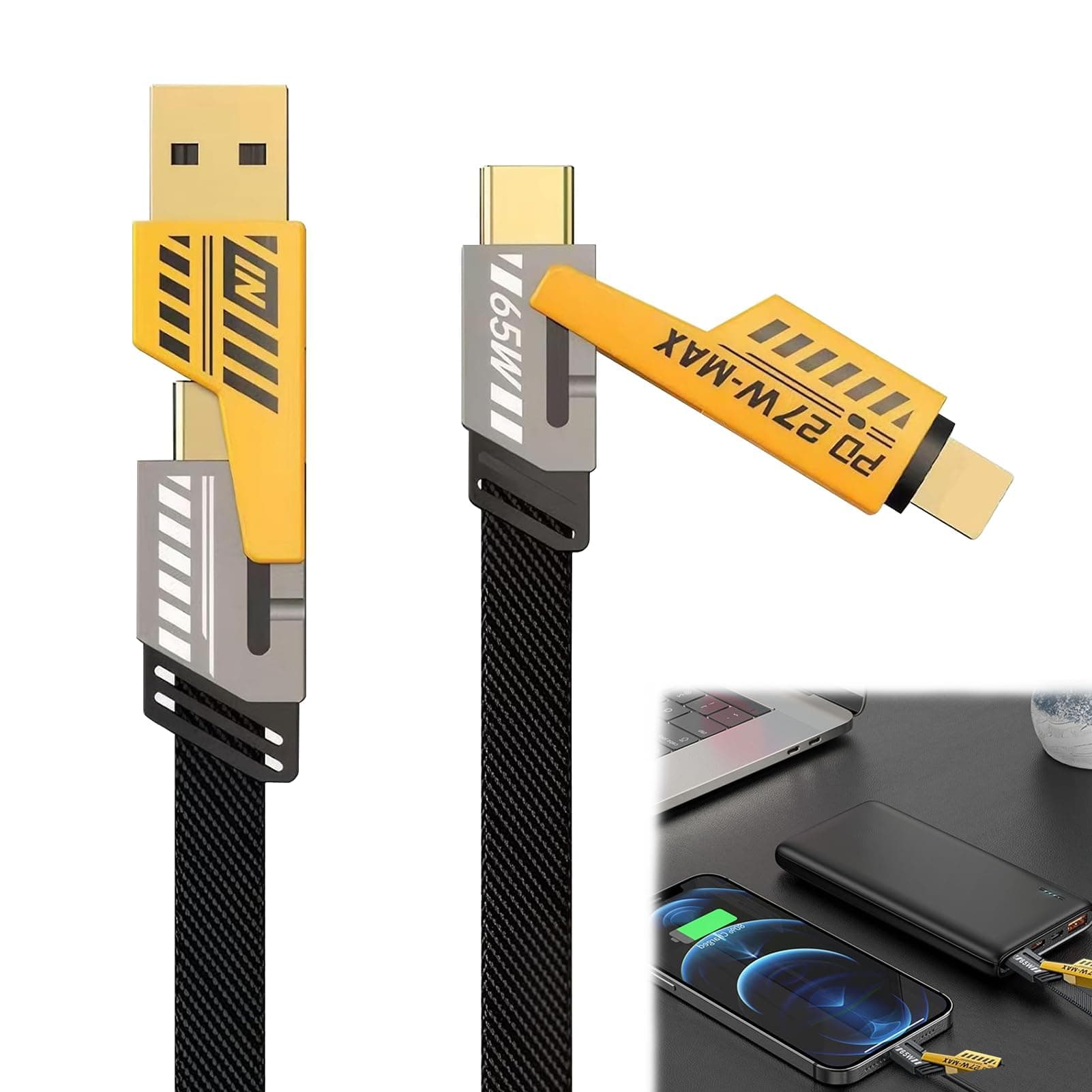 Multi Charging Cable,1 PCS Dual Head Type C Data Usb 4 in 1,USB C to Lighting Multiple Charger Cable,Multi Charger Cable 4 in 1 Fast Charging,Compatible for i-Phone and for Android and tablets